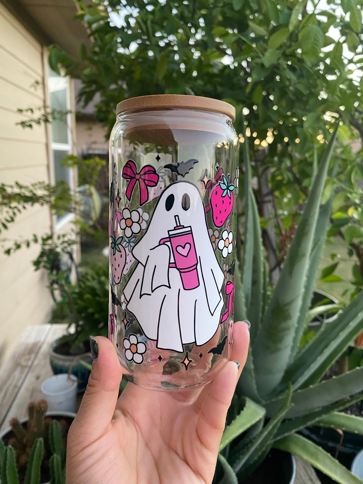 Halloween Glass Cup - Ghostie 👻 and Fresas 🍓