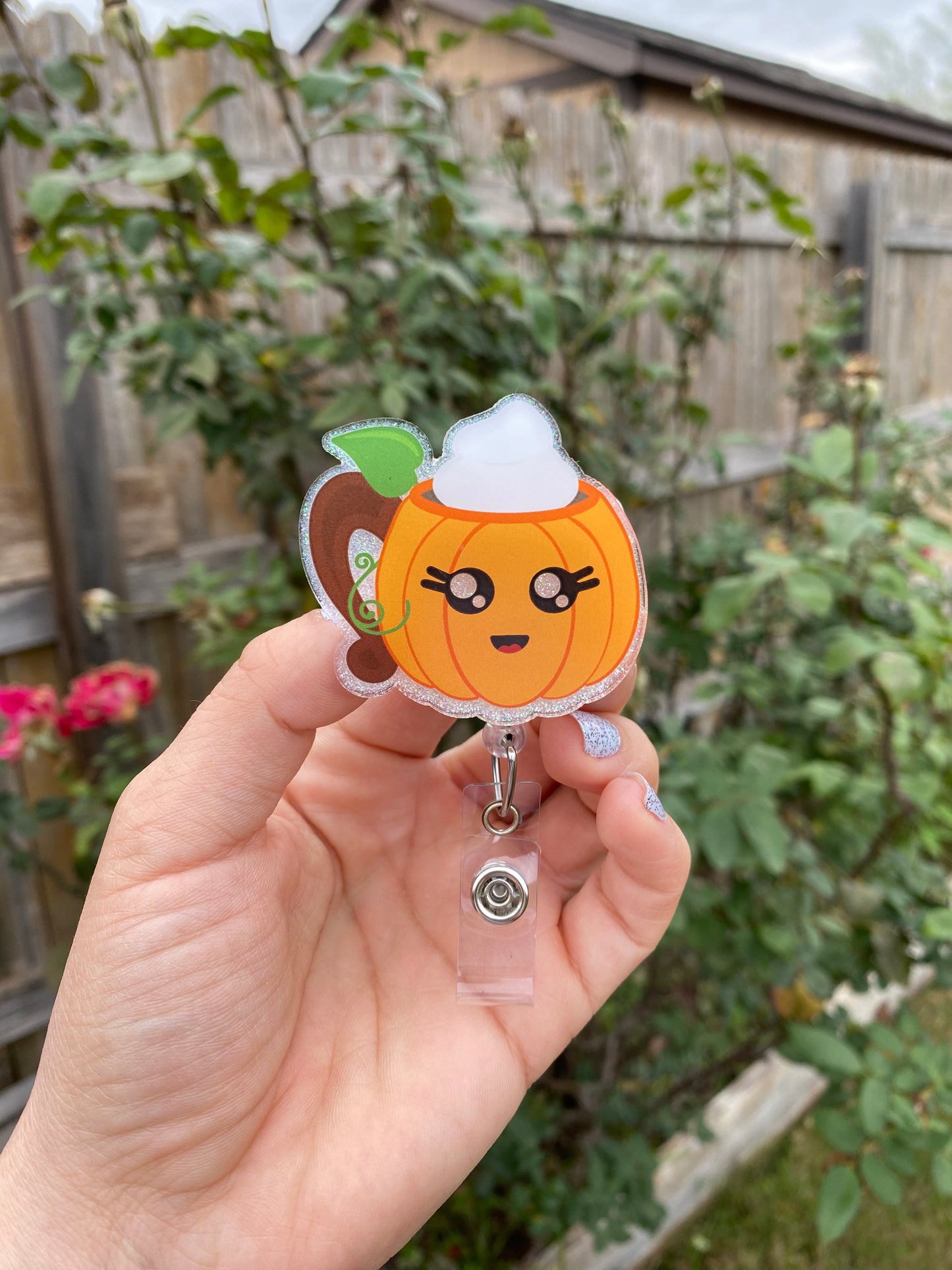 Fall Badge Reel - Pumpkin Mug
