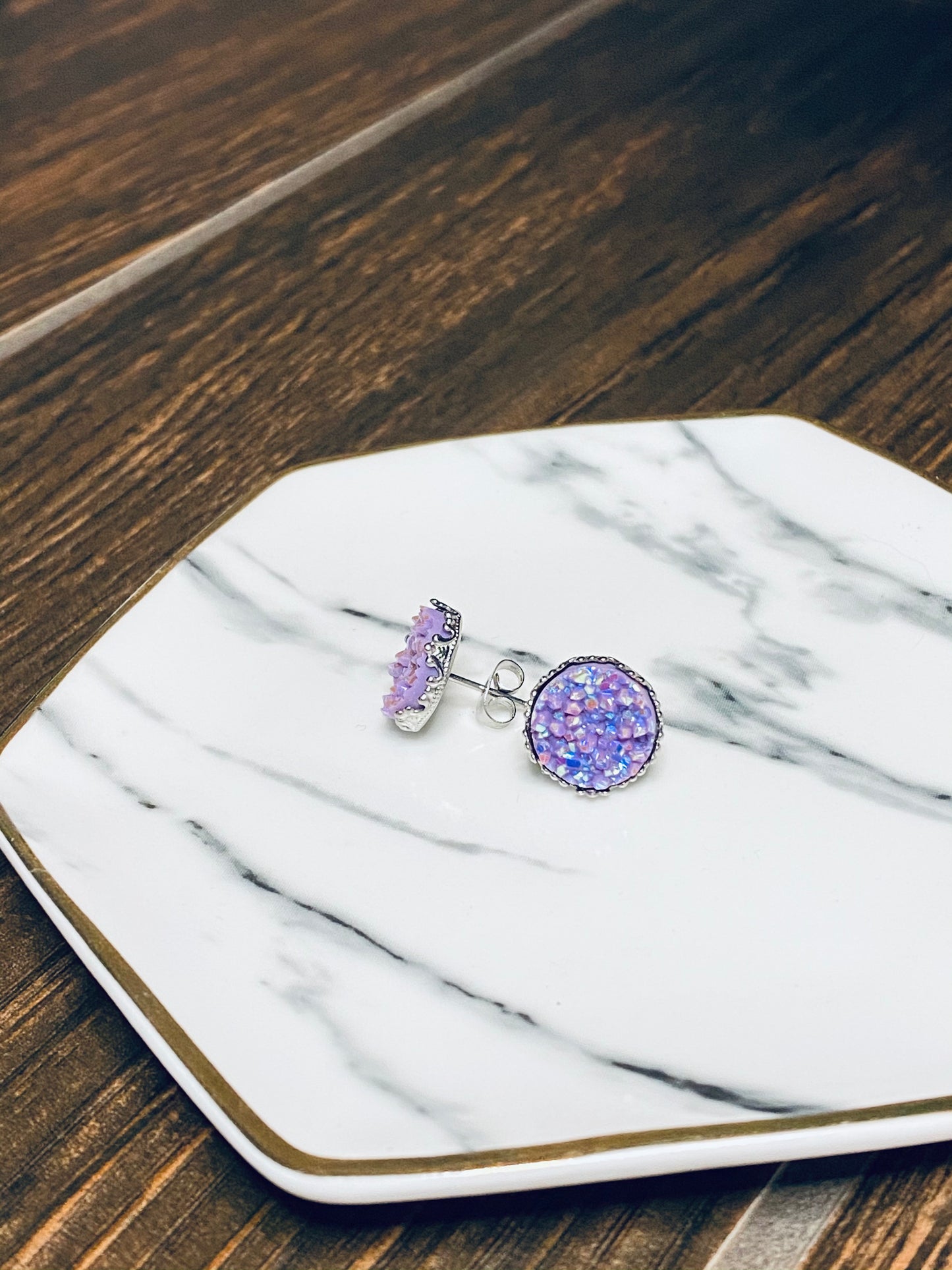Earrings Studs - Purple Druzy