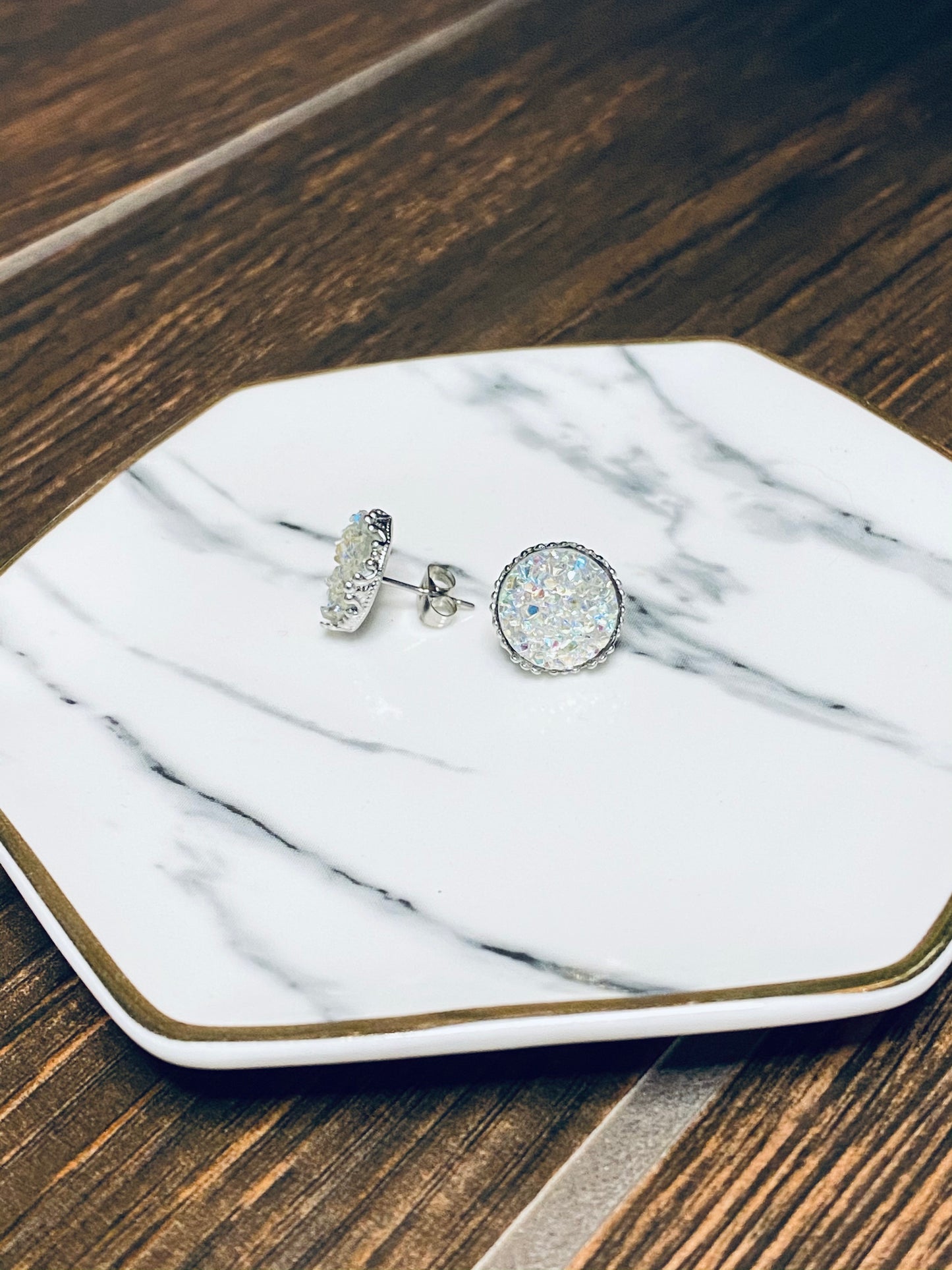Earring Studs - Iridescent Druzy