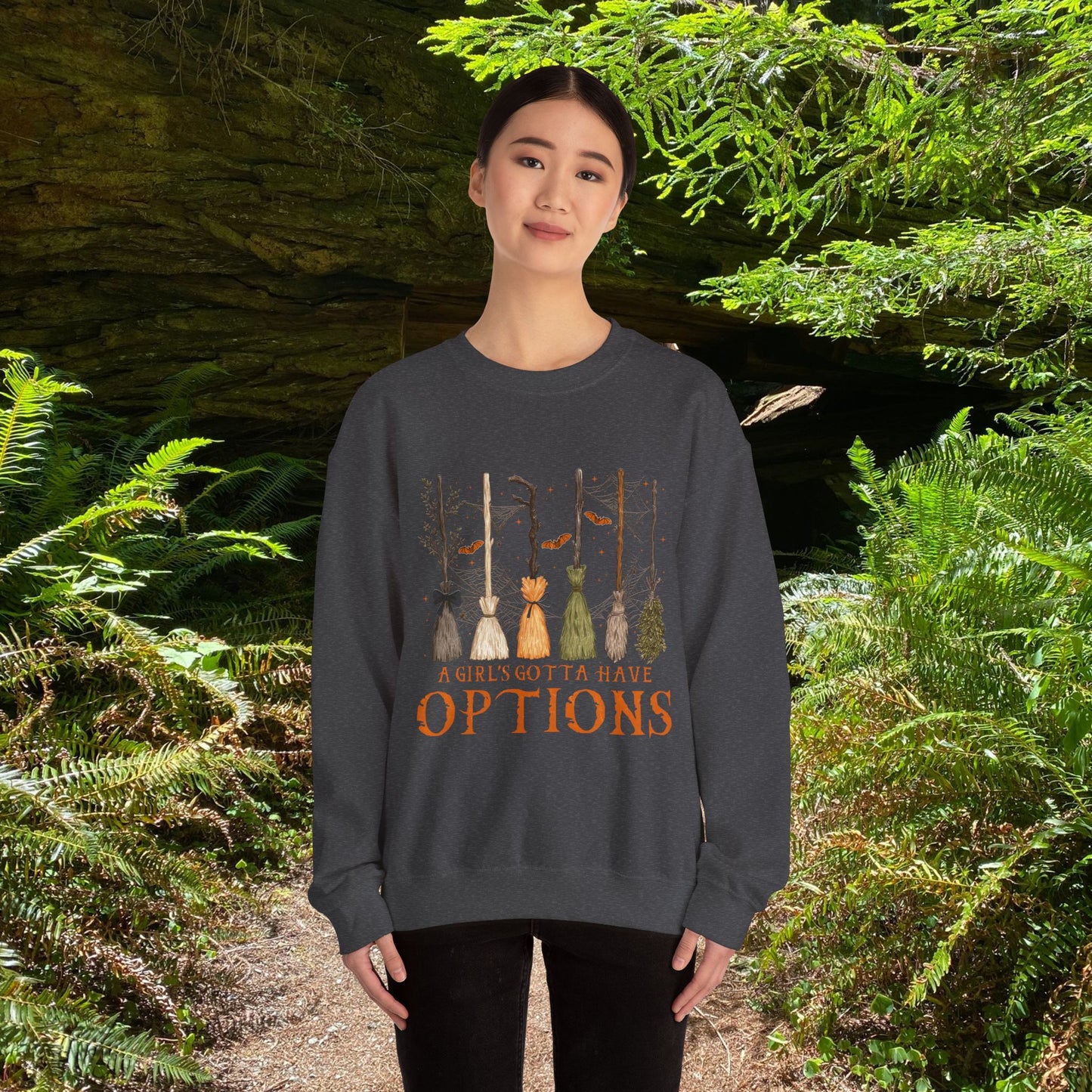 Crewneck Sweatshirt with Witch Broomstick Ride Options