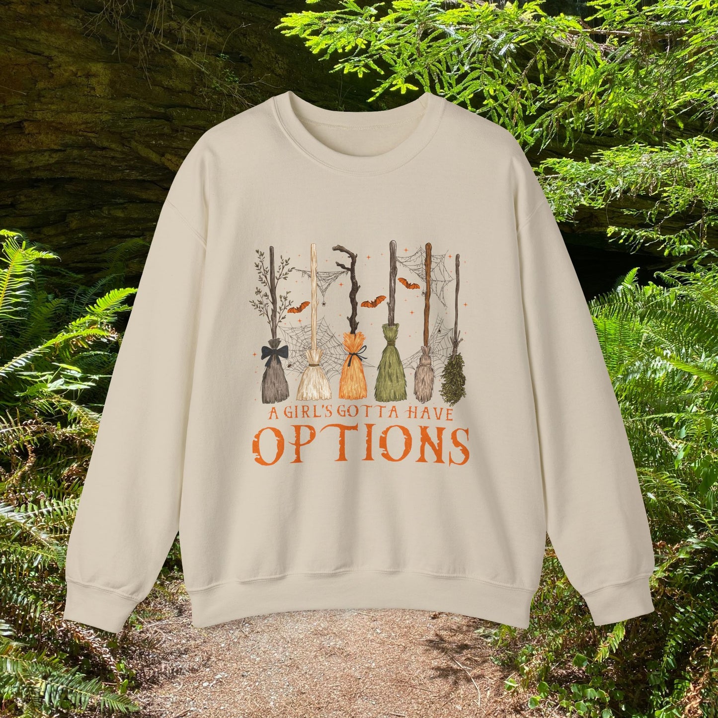 Crewneck Sweatshirt with Witch Broomstick Ride Options