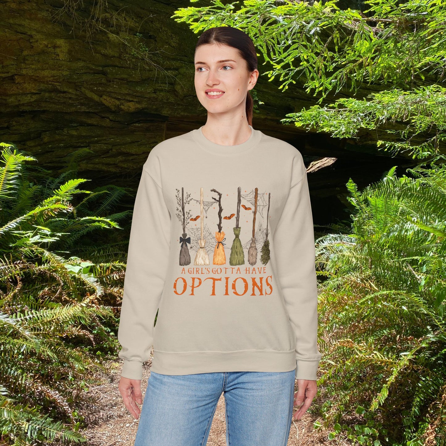 Crewneck Sweatshirt with Witch Broomstick Ride Options