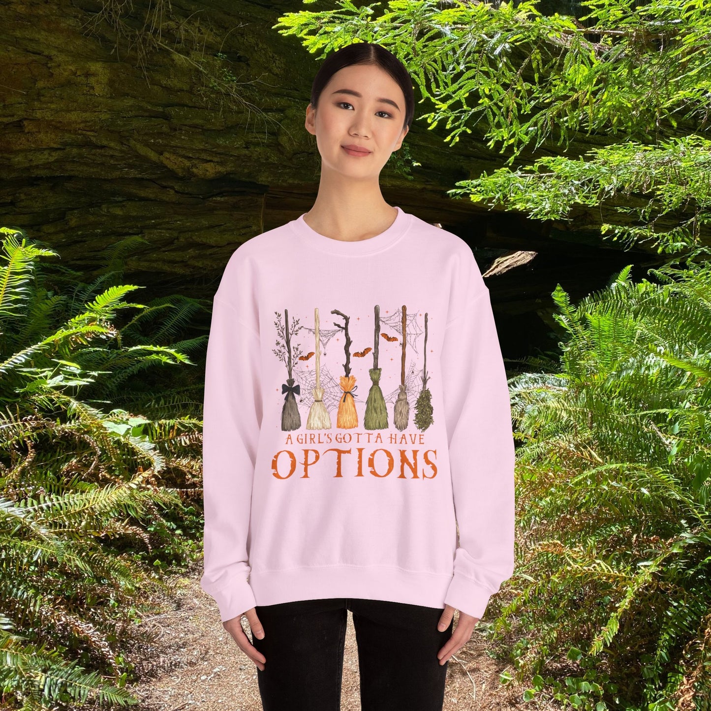 Crewneck Sweatshirt with Witch Broomstick Ride Options