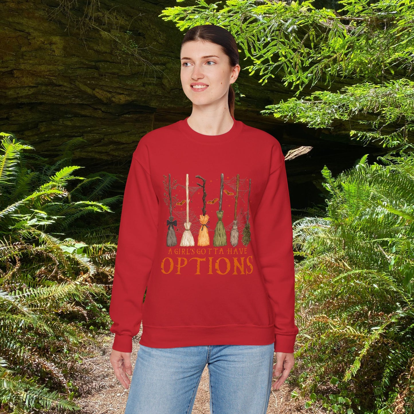 Crewneck Sweatshirt with Witch Broomstick Ride Options