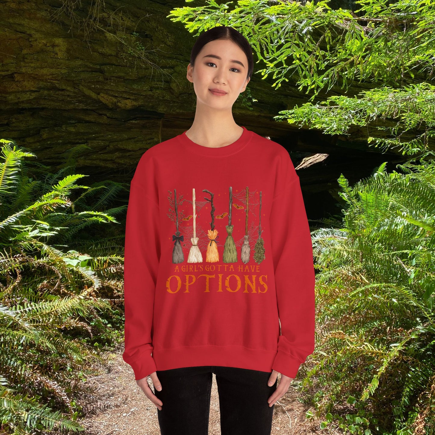 Crewneck Sweatshirt with Witch Broomstick Ride Options