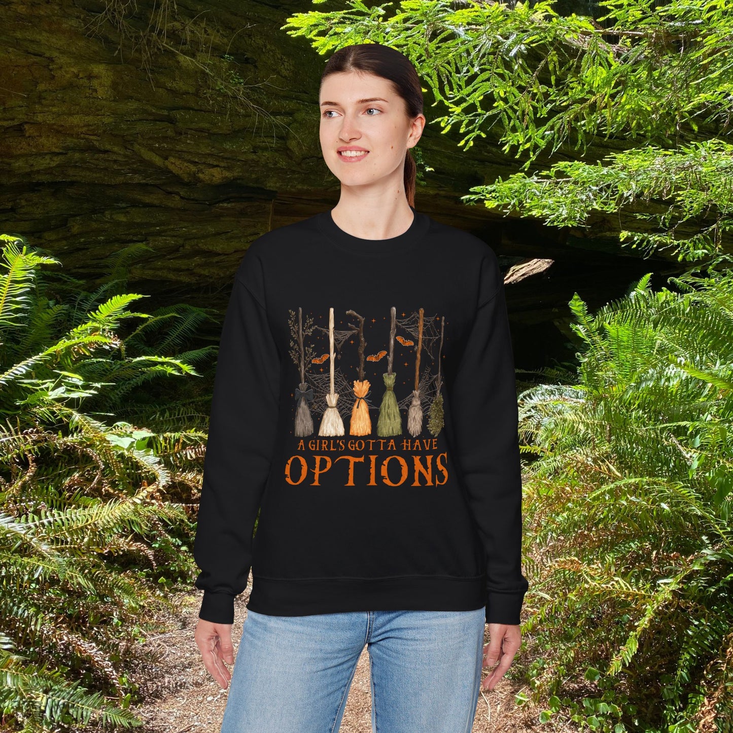 Crewneck Sweatshirt with Witch Broomstick Ride Options