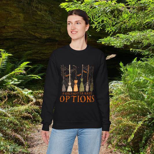 Crewneck Sweatshirt with Witch Broomstick Ride Options