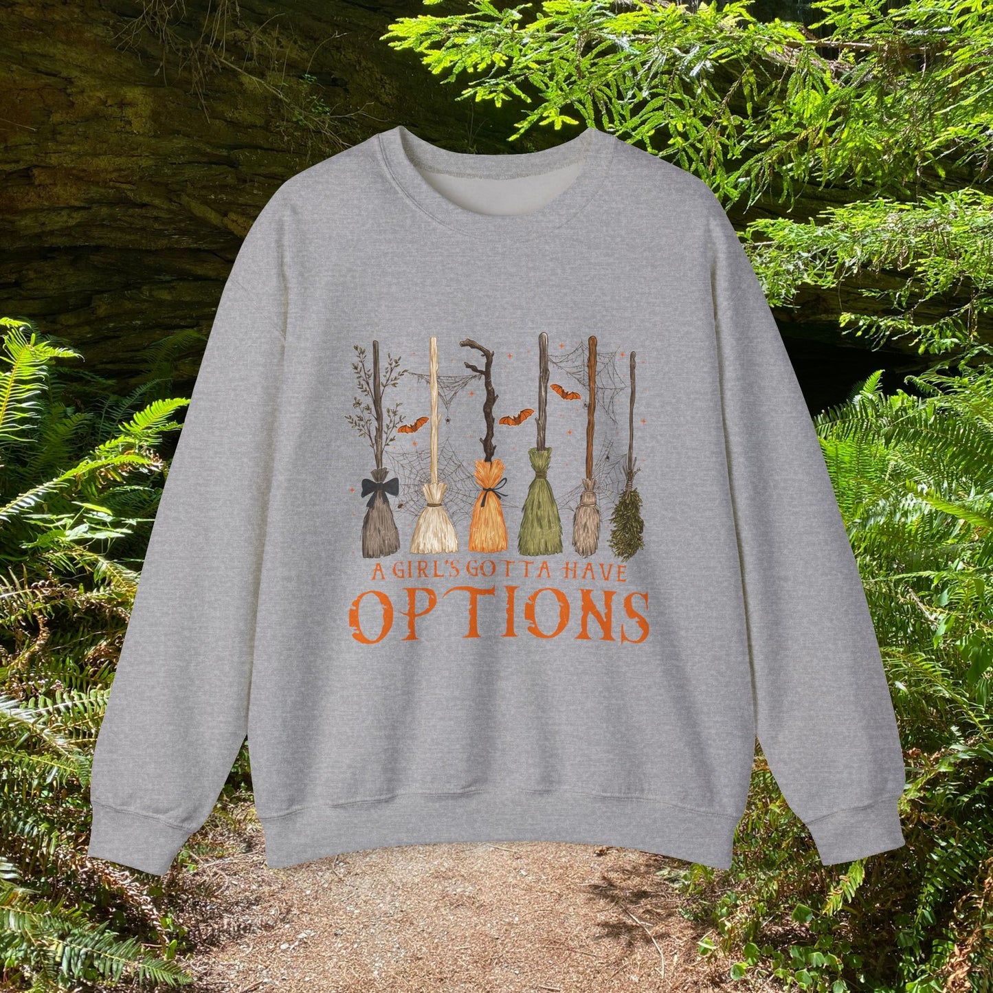 Crewneck Sweatshirt with Witch Broomstick Ride Options