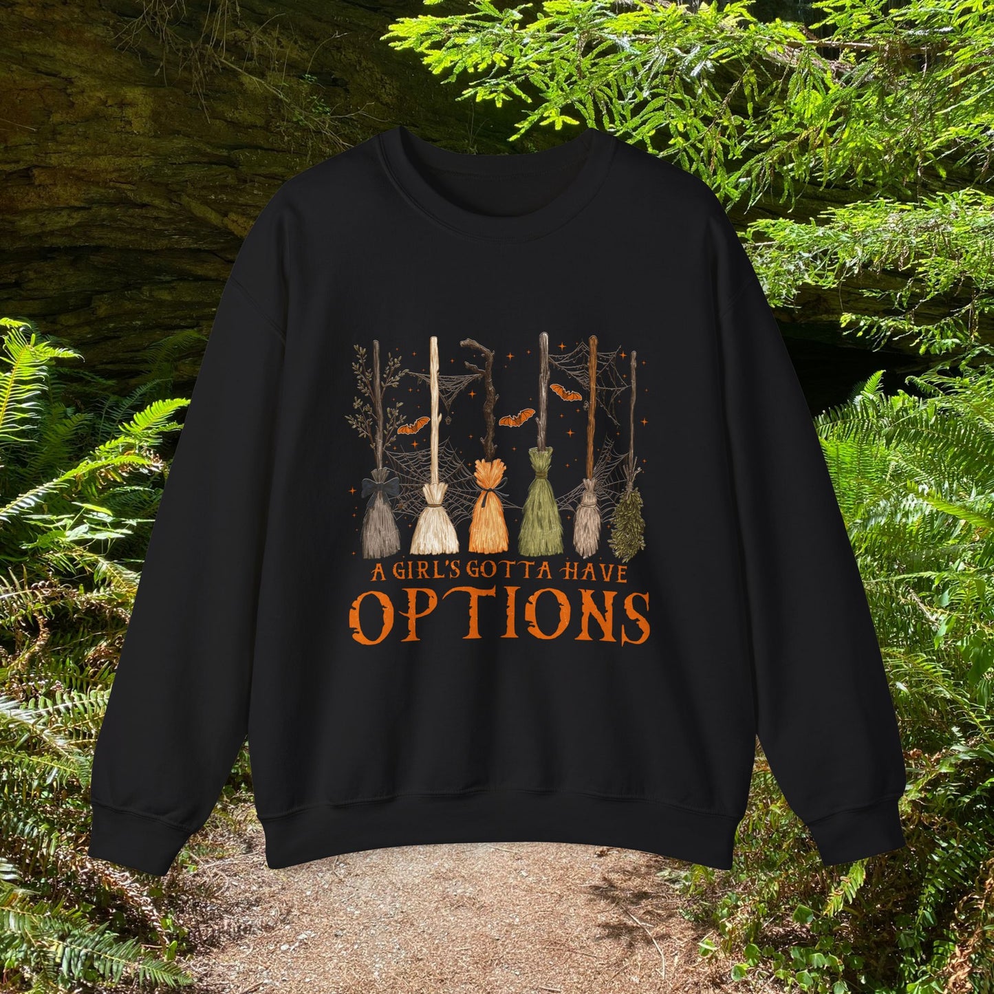 Crewneck Sweatshirt with Witch Broomstick Ride Options
