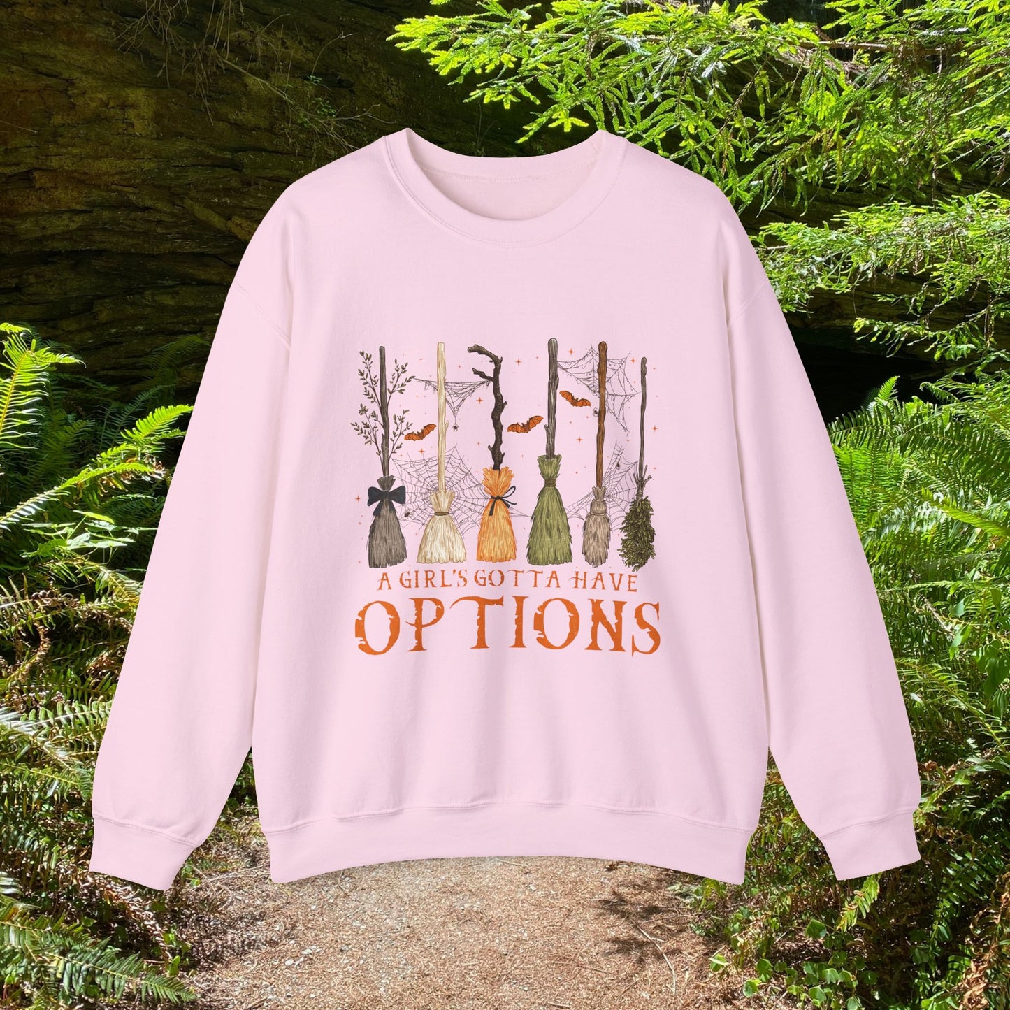 Crewneck Sweatshirt with Witch Broomstick Ride Options