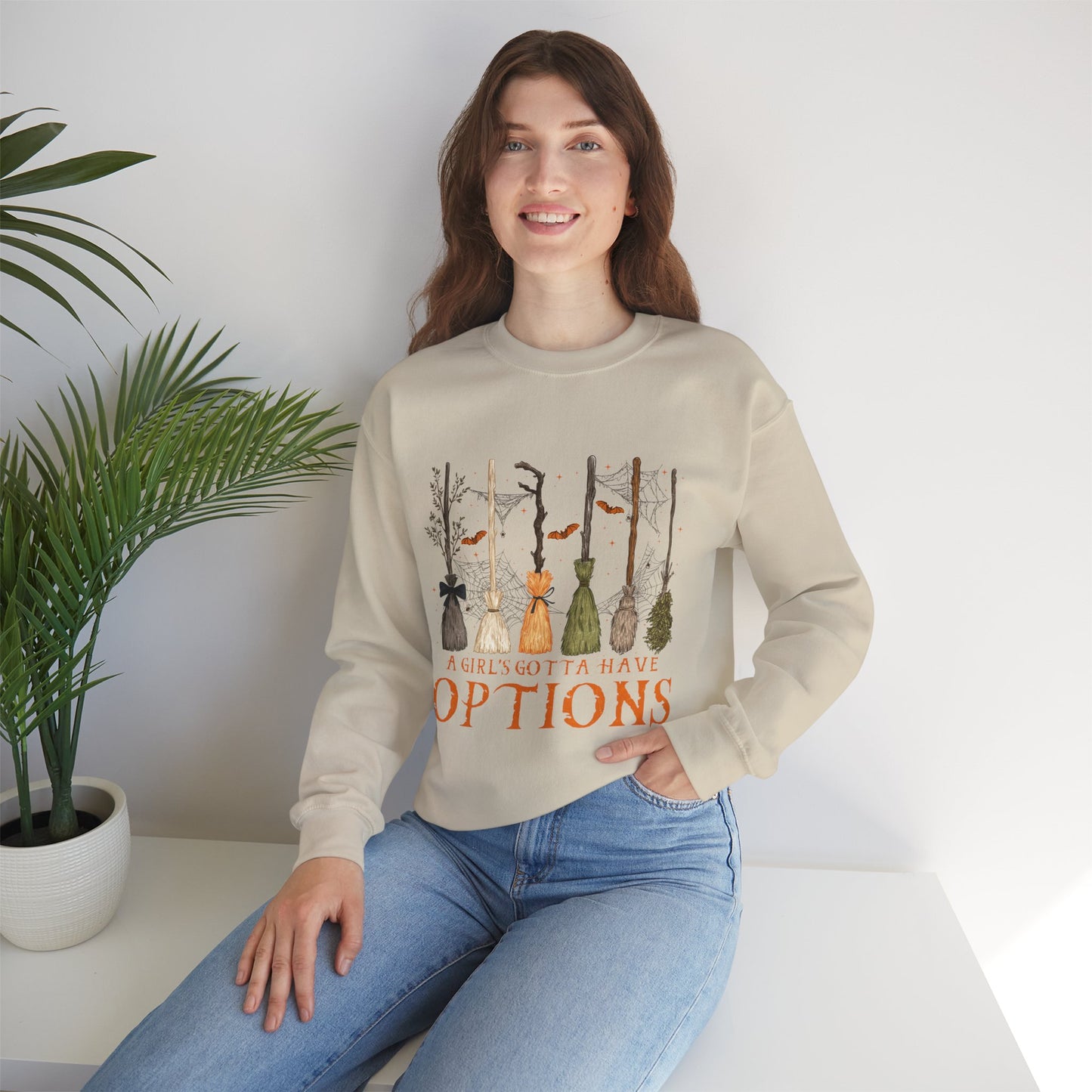 Crewneck Sweatshirt with Witch Broomstick Ride Options