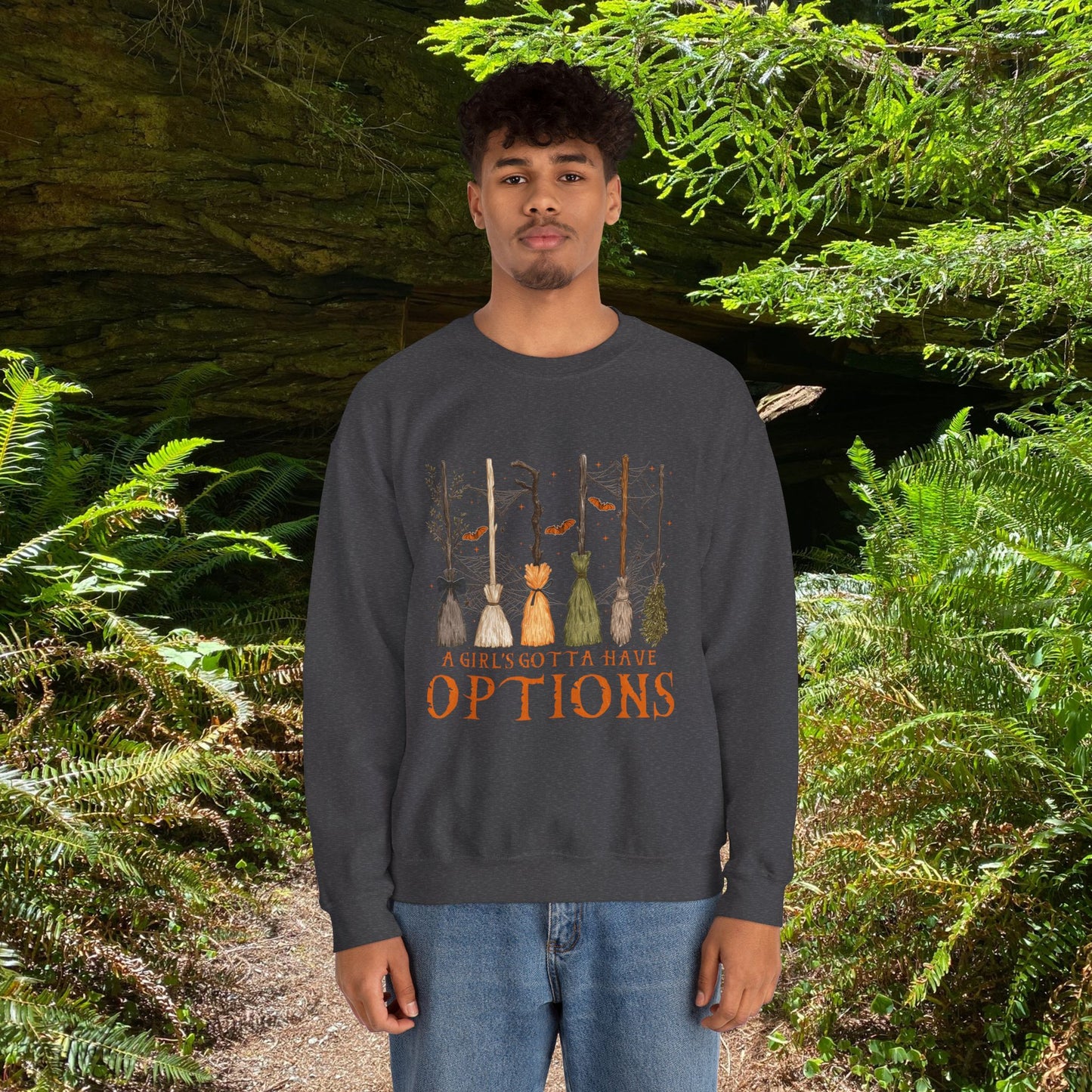 Crewneck Sweatshirt with Witch Broomstick Ride Options