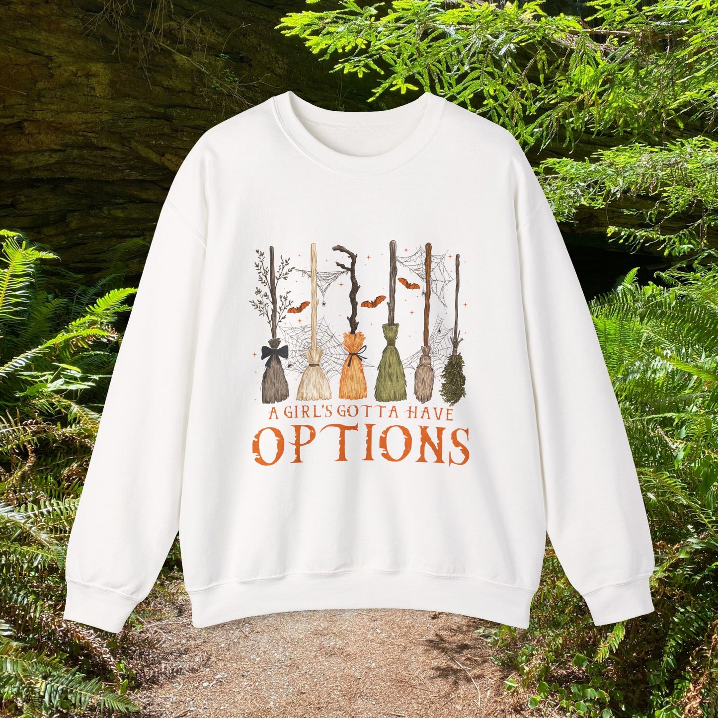 Crewneck Sweatshirt with Witch Broomstick Ride Options