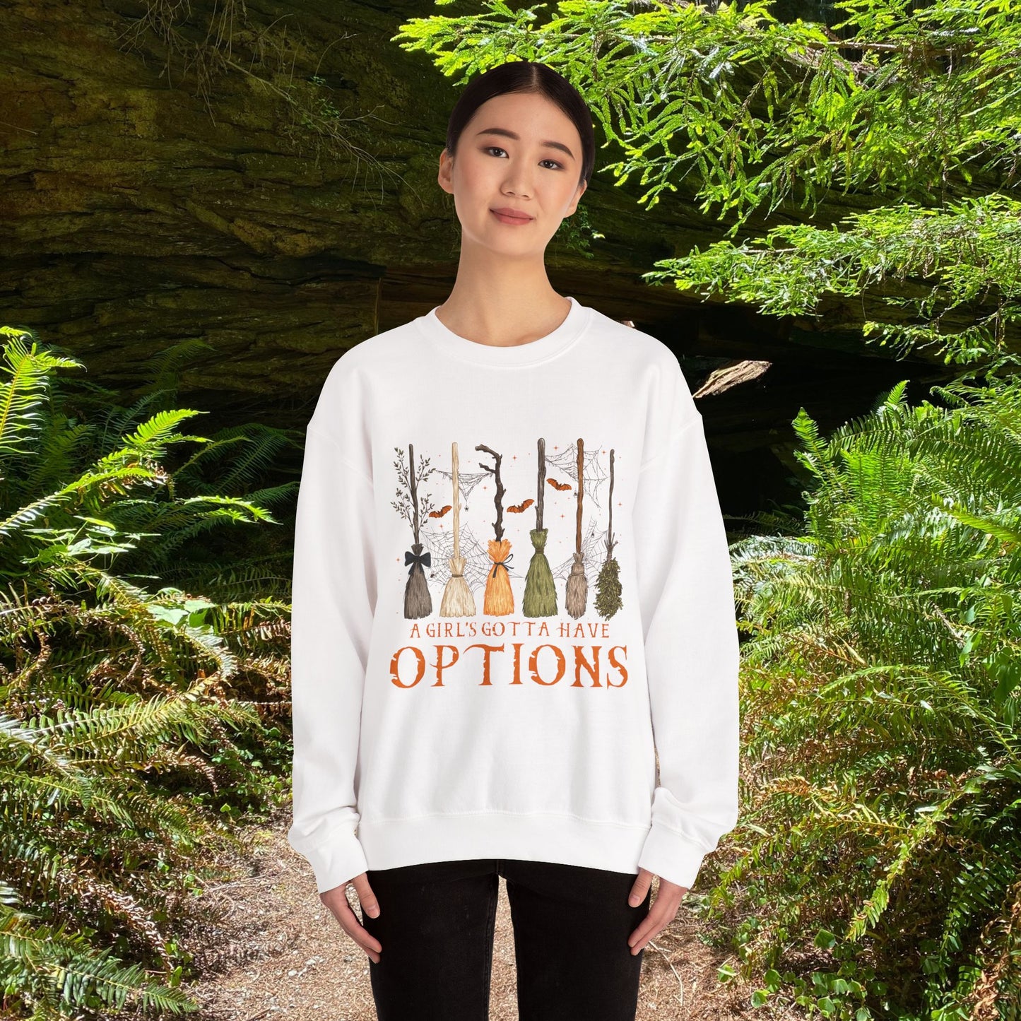Crewneck Sweatshirt with Witch Broomstick Ride Options