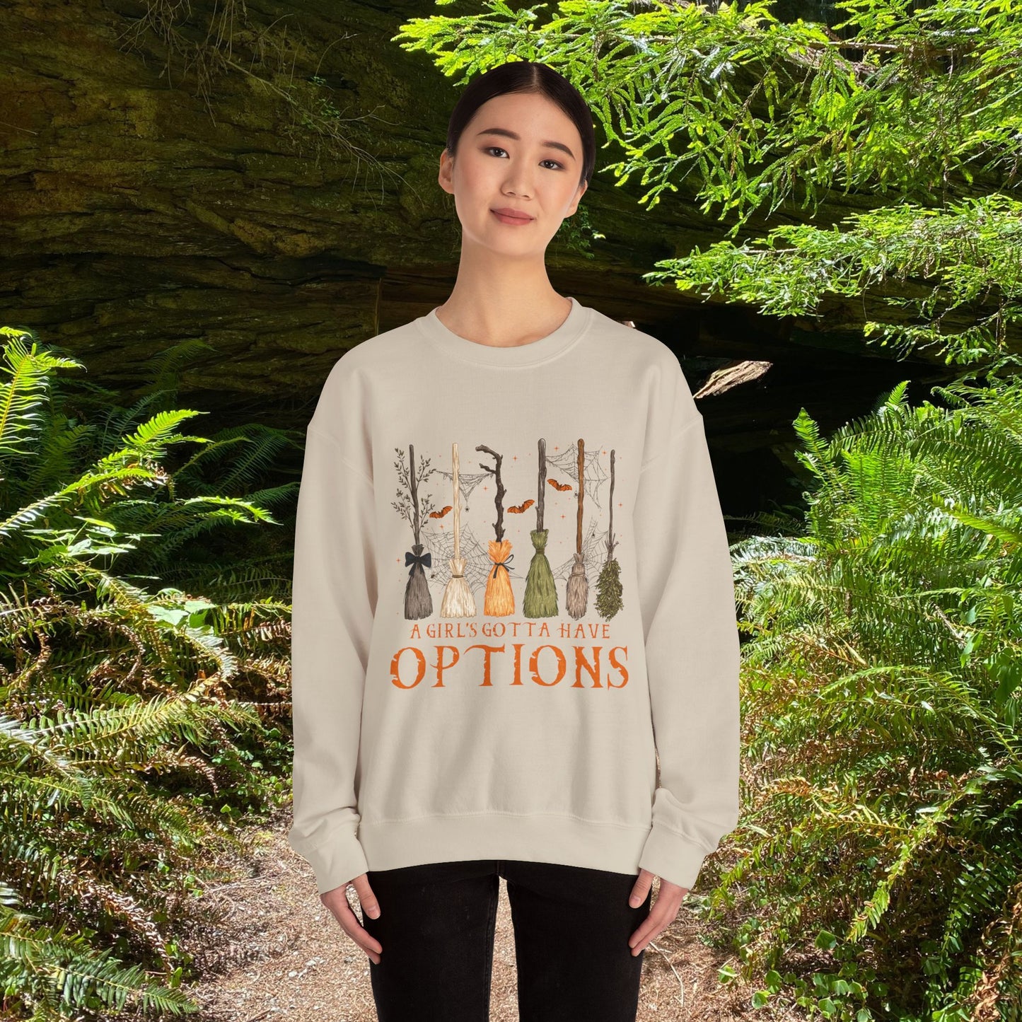 Crewneck Sweatshirt with Witch Broomstick Ride Options