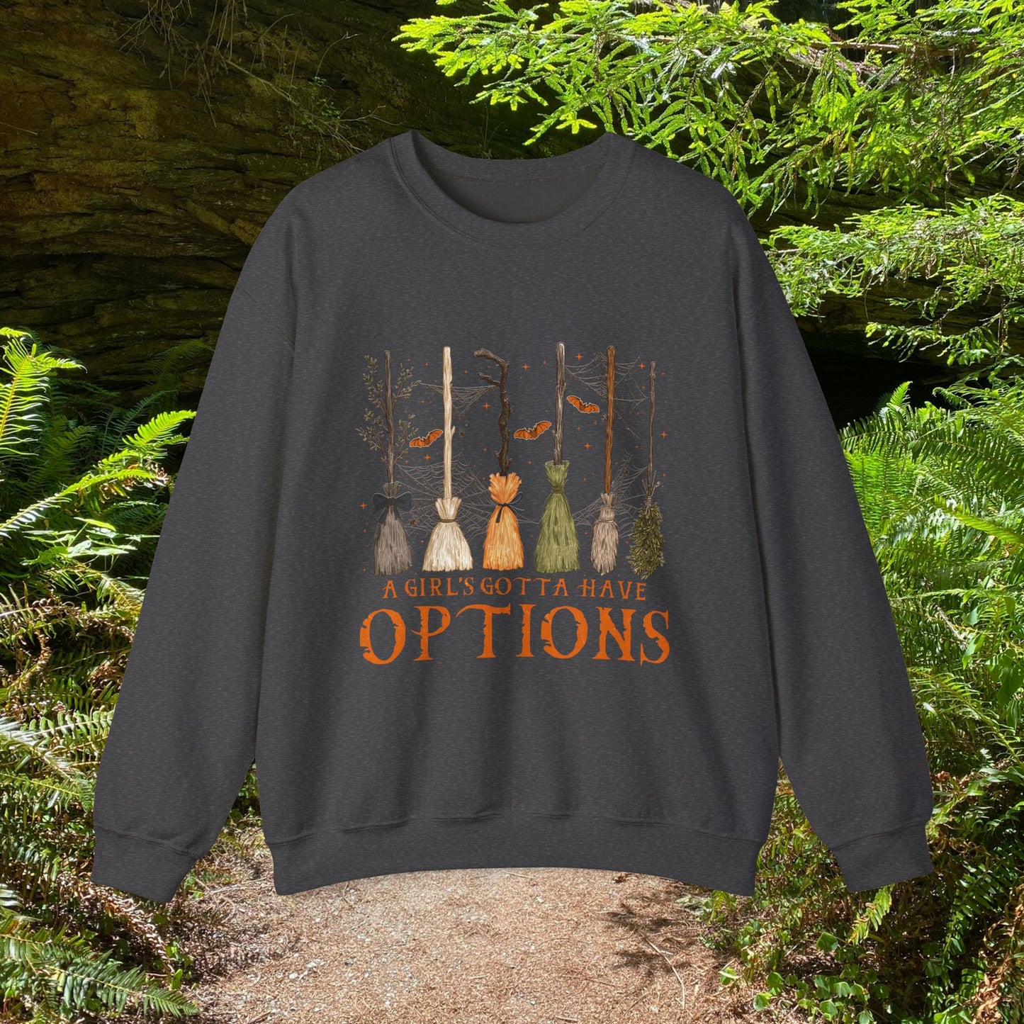 Crewneck Sweatshirt with Witch Broomstick Ride Options