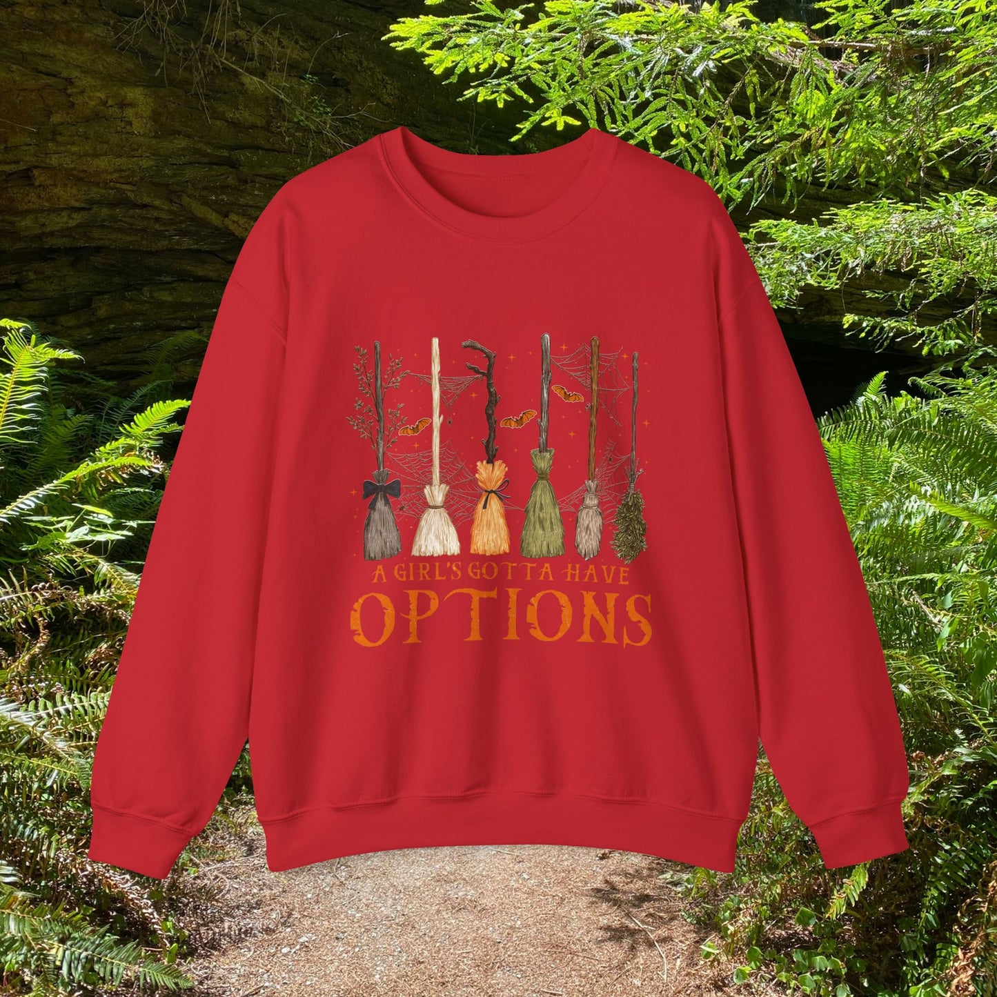 Crewneck Sweatshirt with Witch Broomstick Ride Options