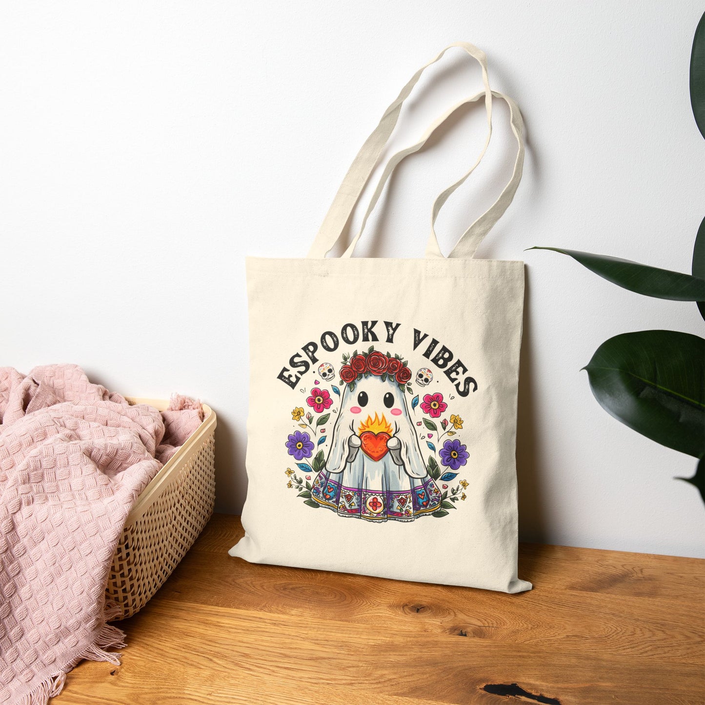 Tote Bag - Espooky Vibes Halloween Cotton Canvas Tote Bag