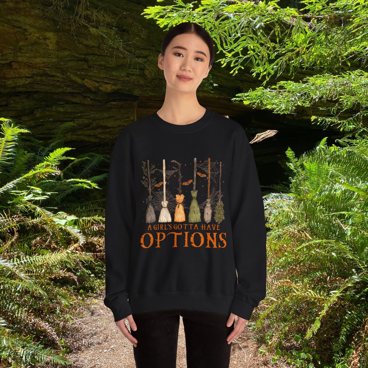 Crewneck Sweatshirt with Witch Broomstick Ride Options