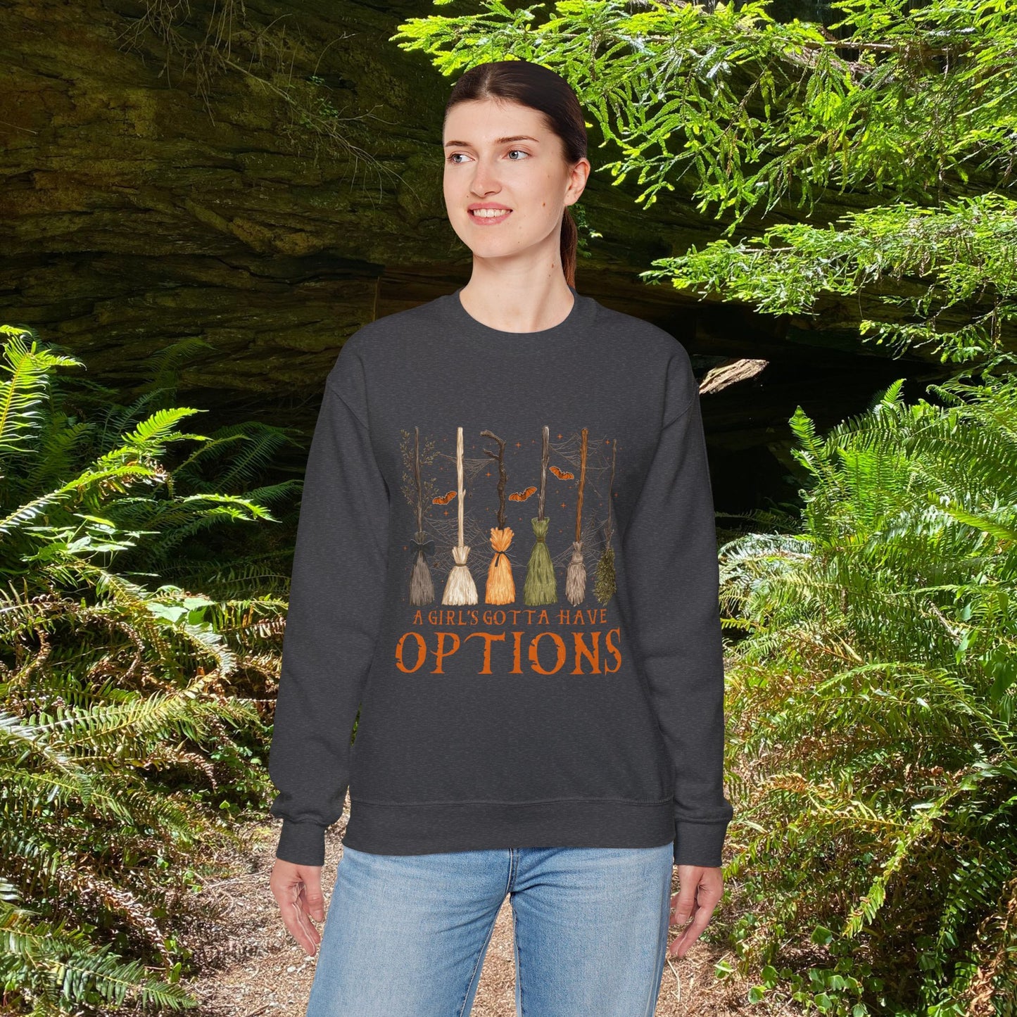 Crewneck Sweatshirt with Witch Broomstick Ride Options
