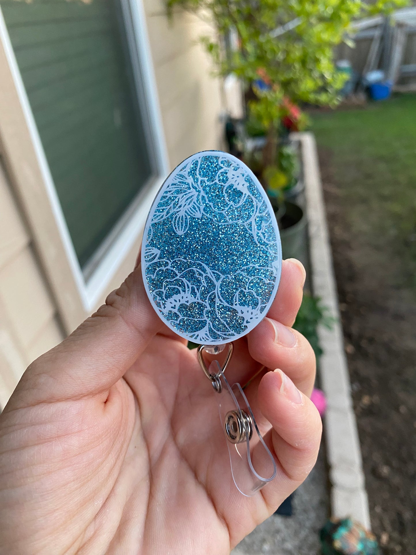 Easter Badge Reel - Floral Print Easter Egg