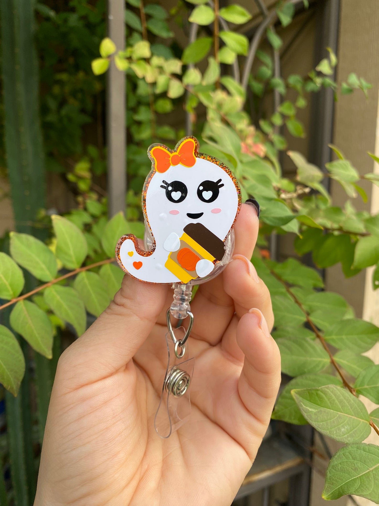 Halloween Badge Reel - Coffee ☕️ Ghost 👻