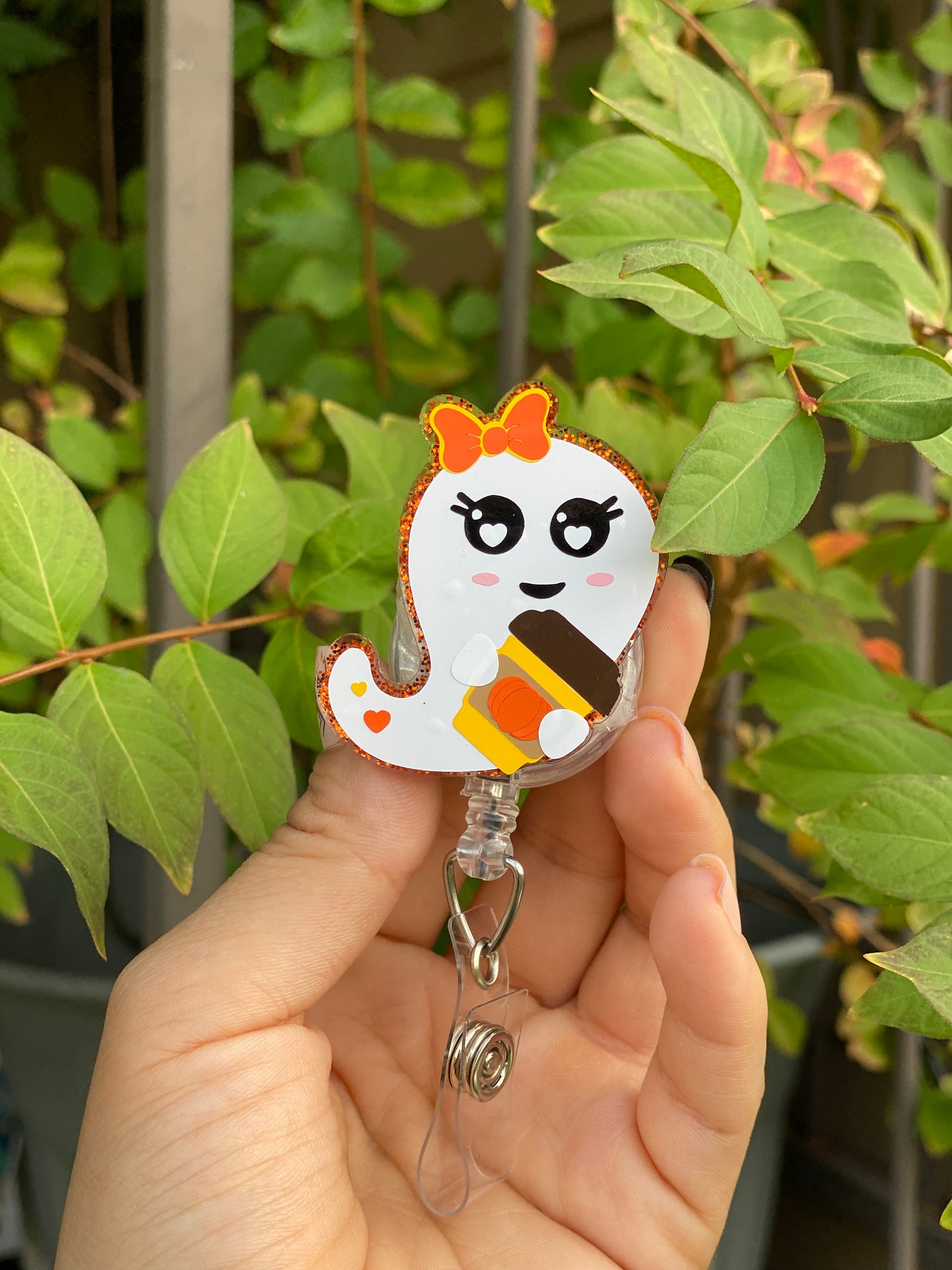 Halloween Badge Reel - Coffee ☕️ Ghost 👻