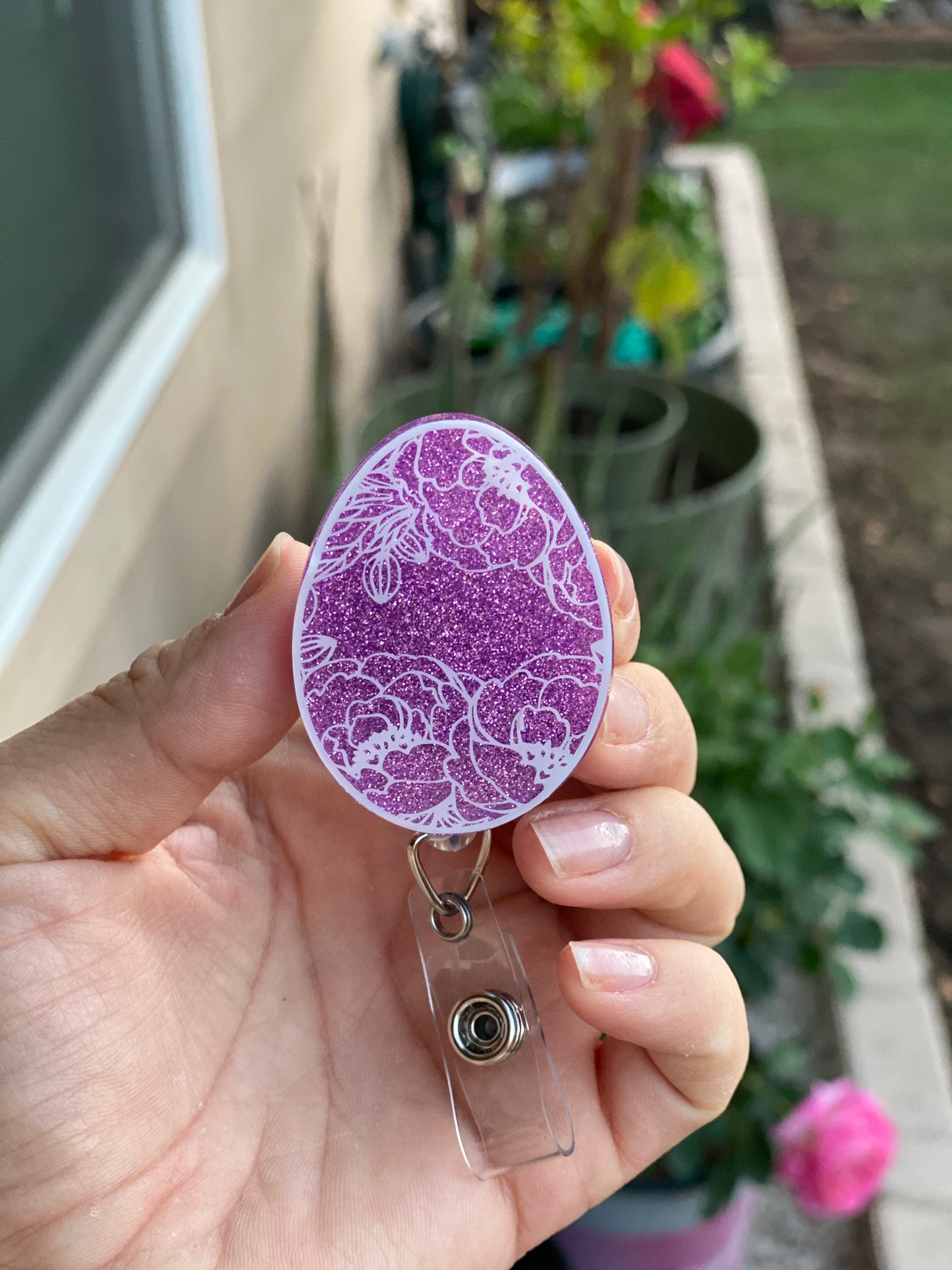 Easter Badge Reel - Floral Print Easter Egg