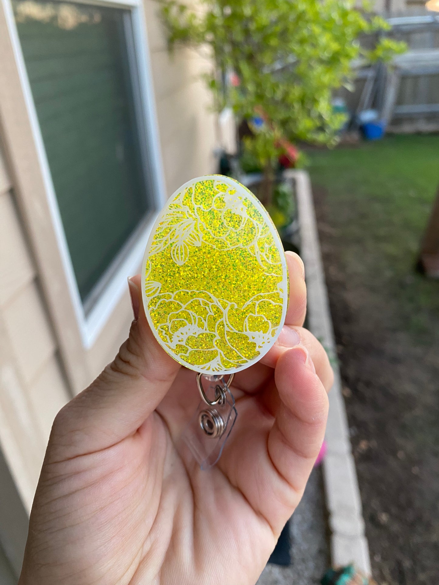 Easter Badge Reel - Floral Print Easter Egg