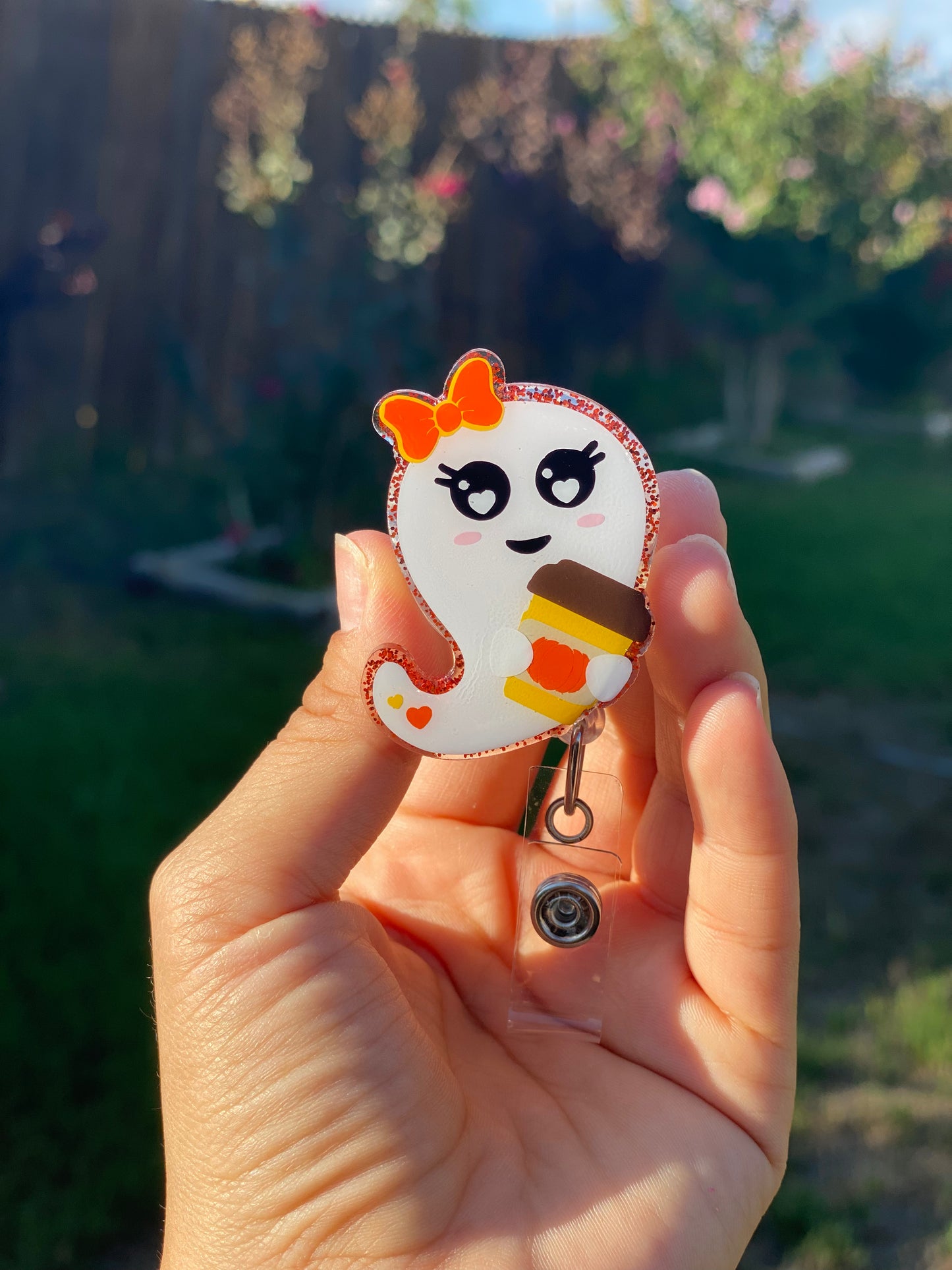 Halloween Badge Reel - Coffee ☕️ Ghost 👻