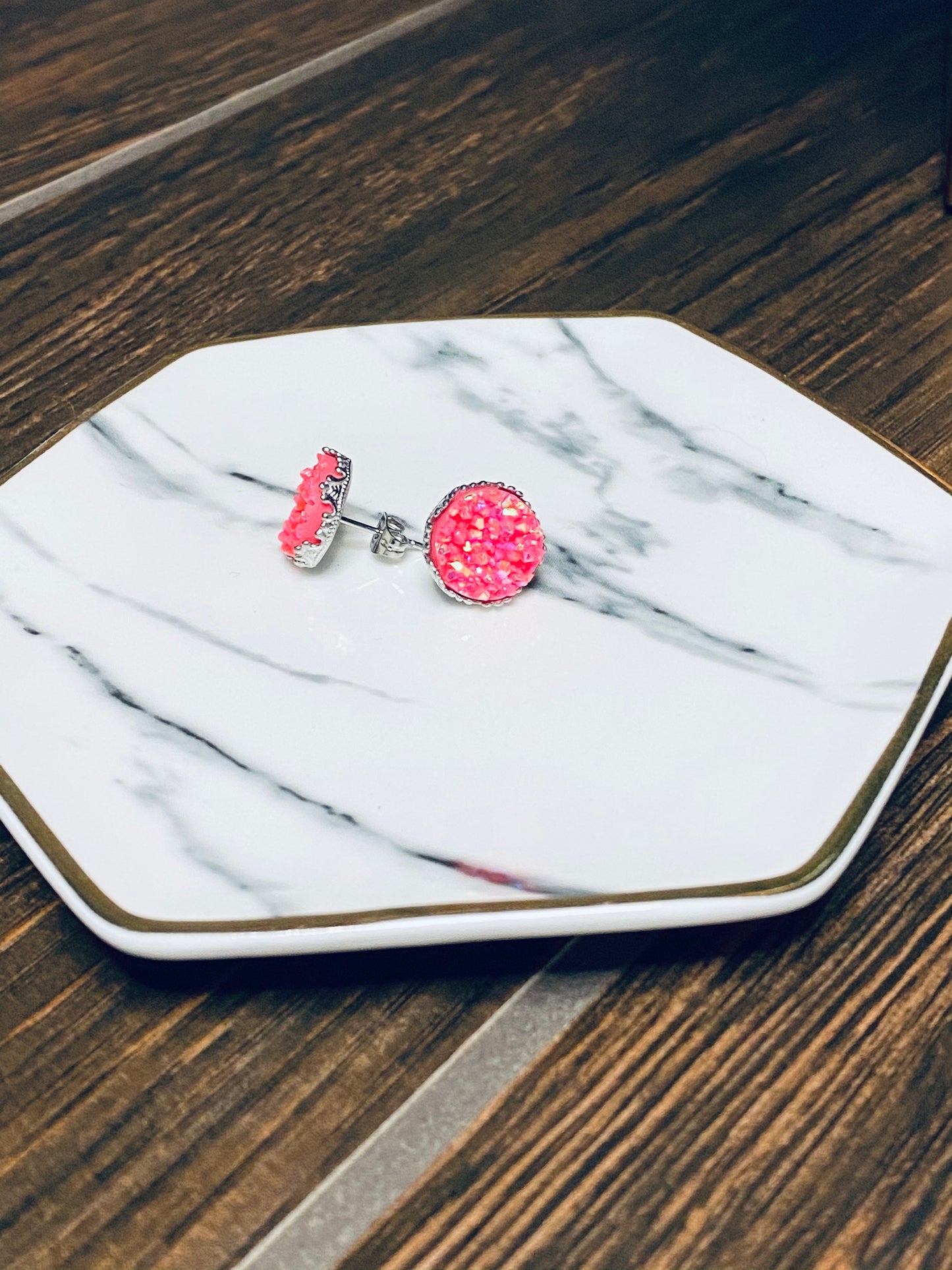 Earring Studs - Hot Pink Druzy