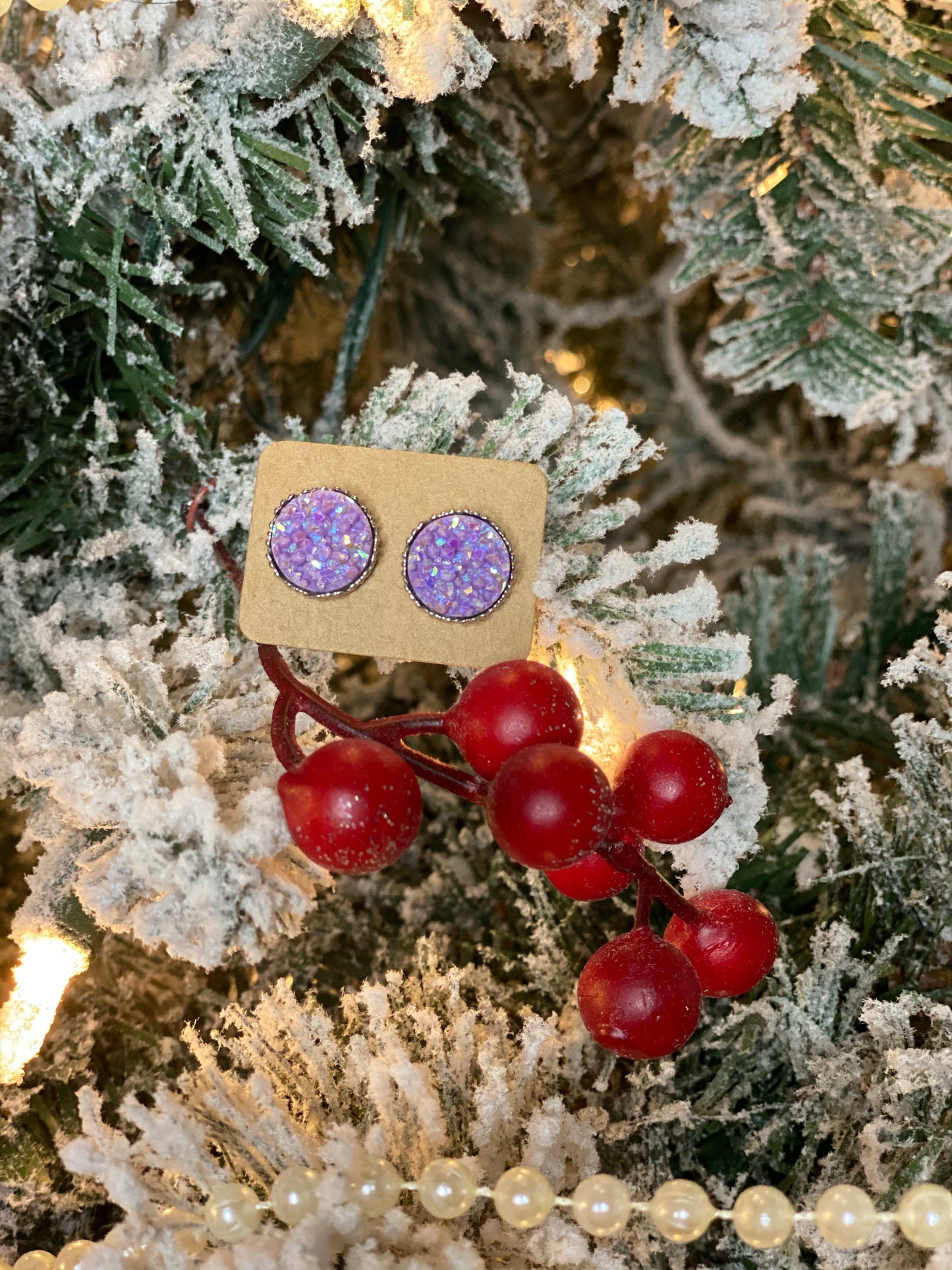 Earrings Studs - Purple Druzy