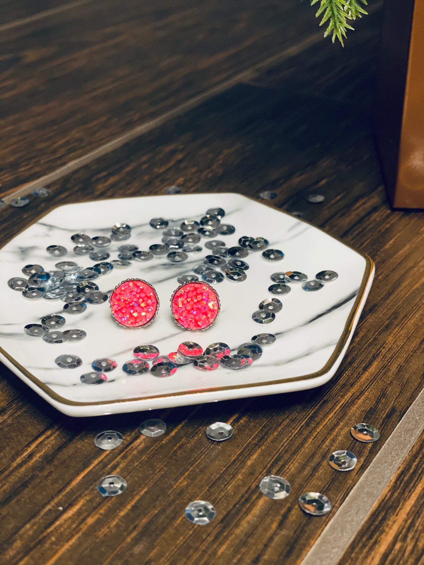 Earring Studs - Hot Pink Druzy