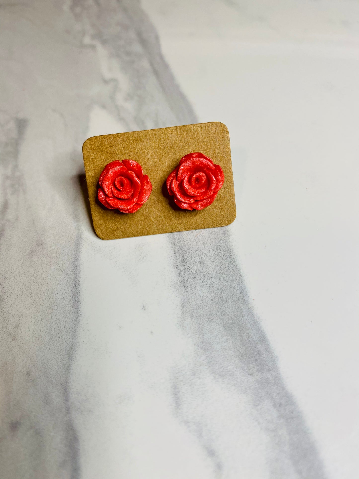 Earring Studs - Glitter Pink Roses