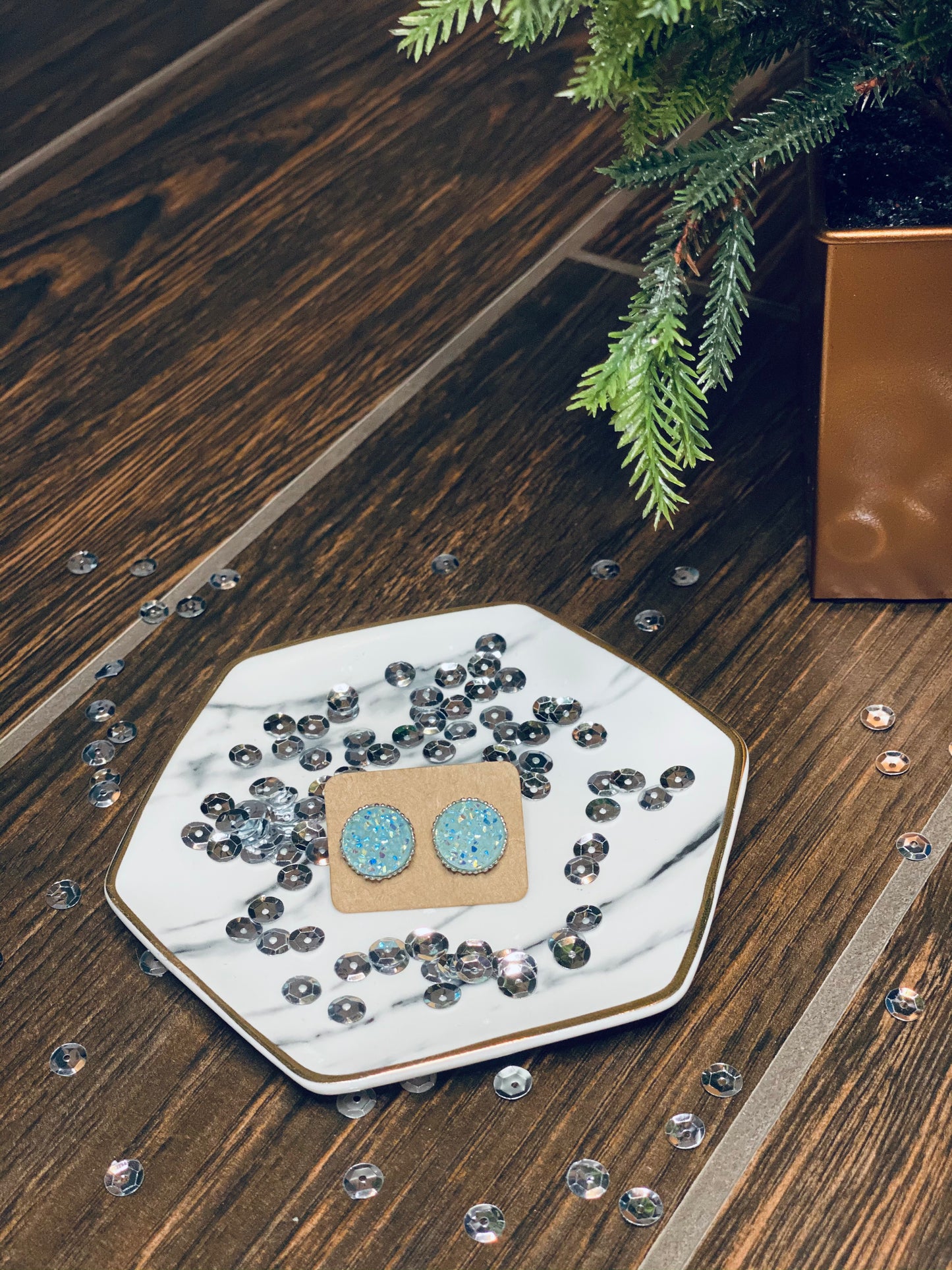 Earring Studs - Light Turquoise Druzy
