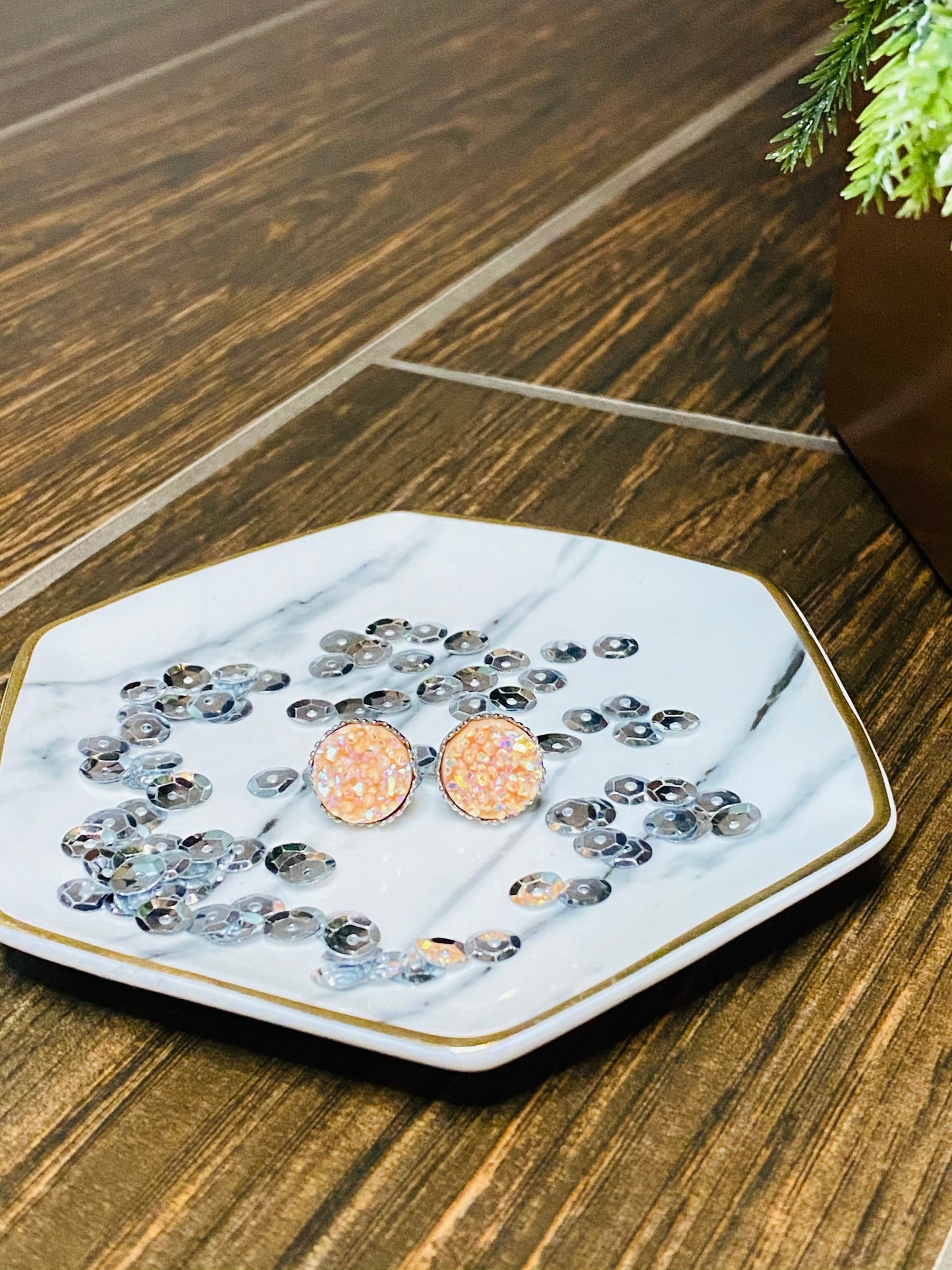 Earring Studs - Peach 🍑 Druzy