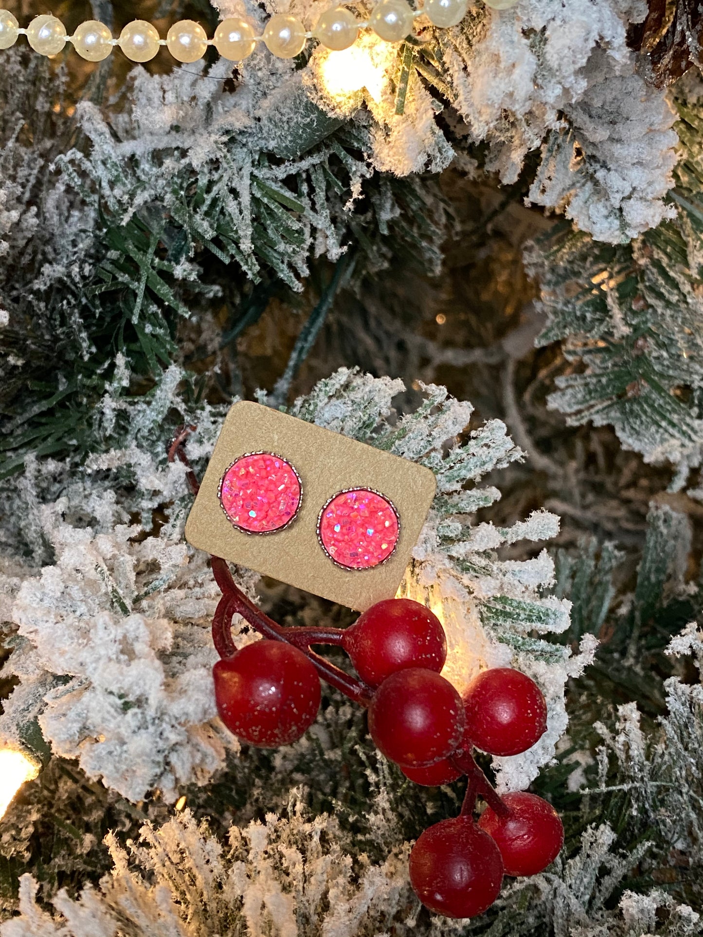 Earring Studs - Hot Pink Druzy