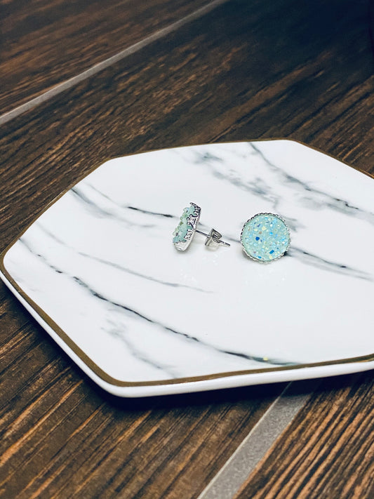 Earring Studs - Light Turquoise Druzy
