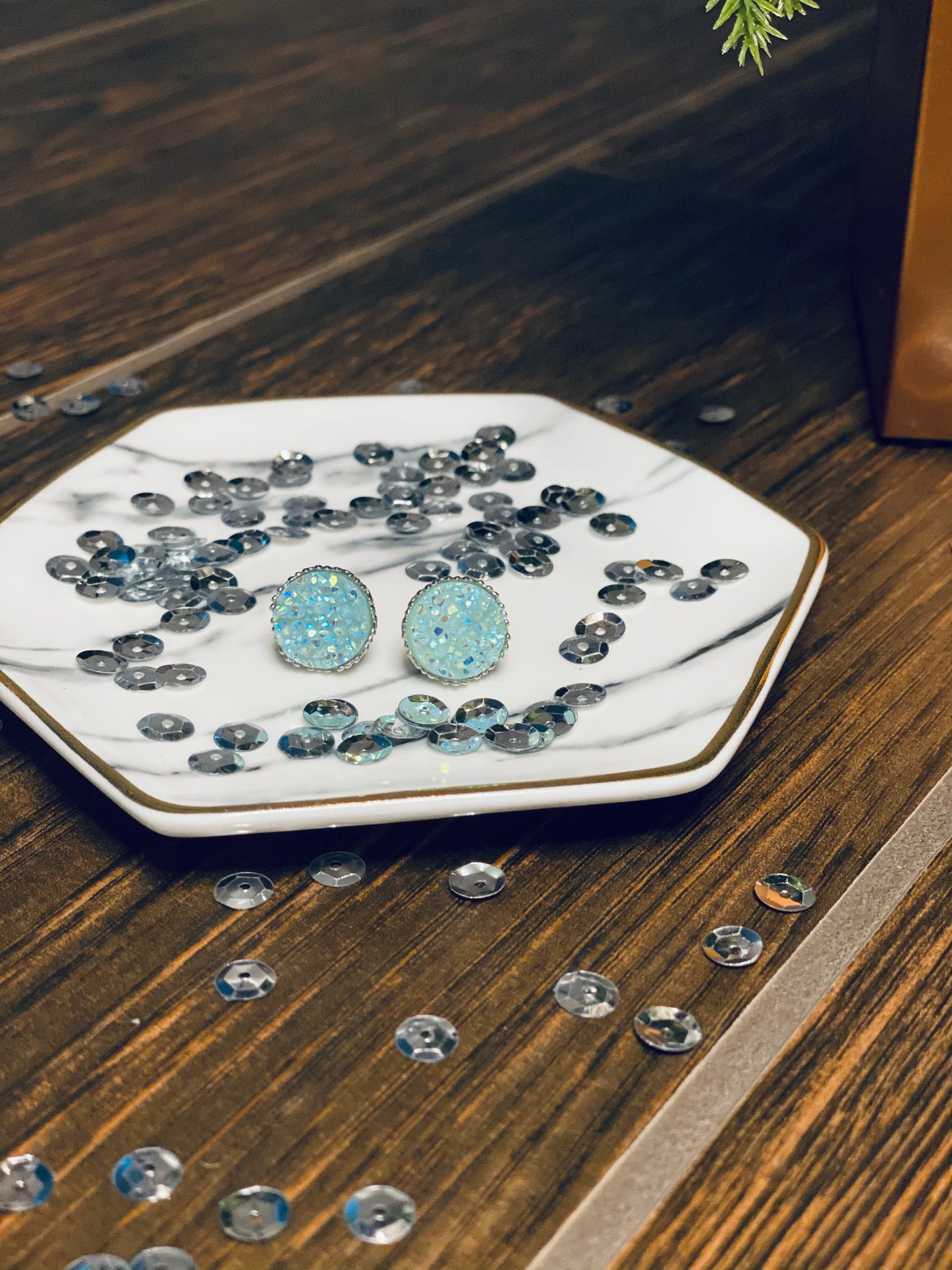 Earring Studs - Light Turquoise Druzy