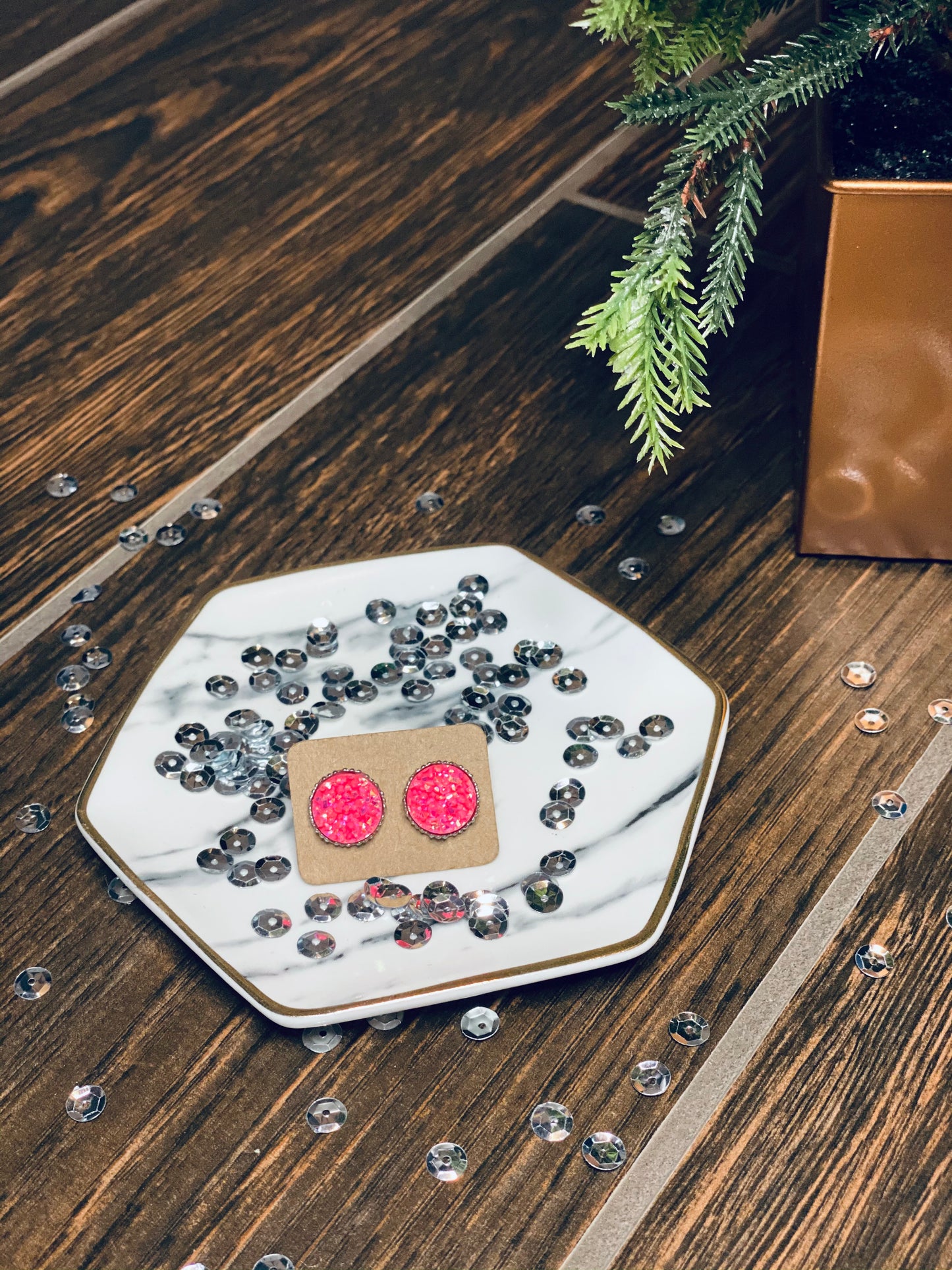 Earring Studs - Hot Pink Druzy