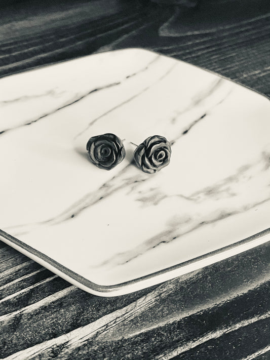 Earring - Studs Black Rose