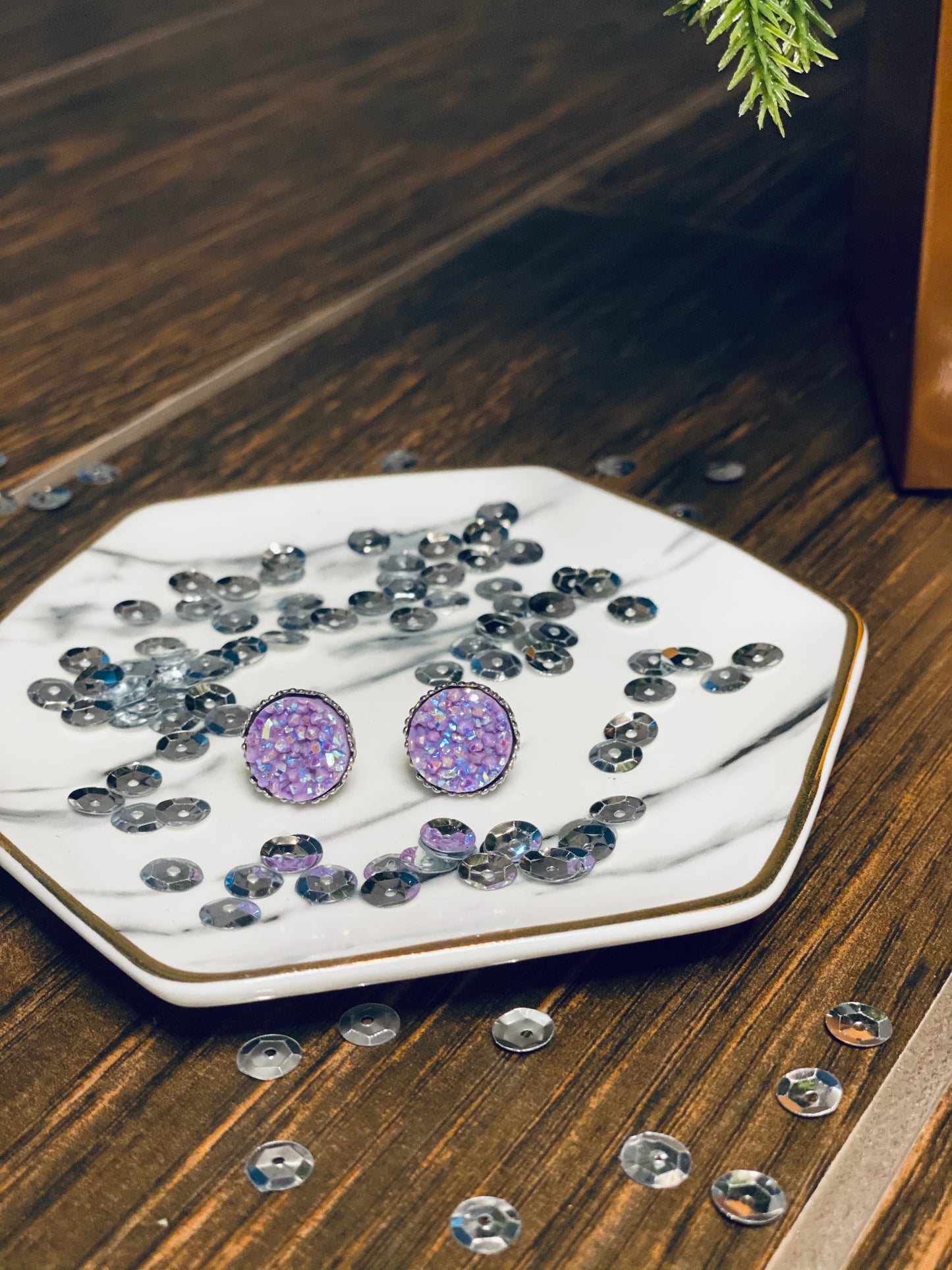 Earrings Studs - Purple Druzy