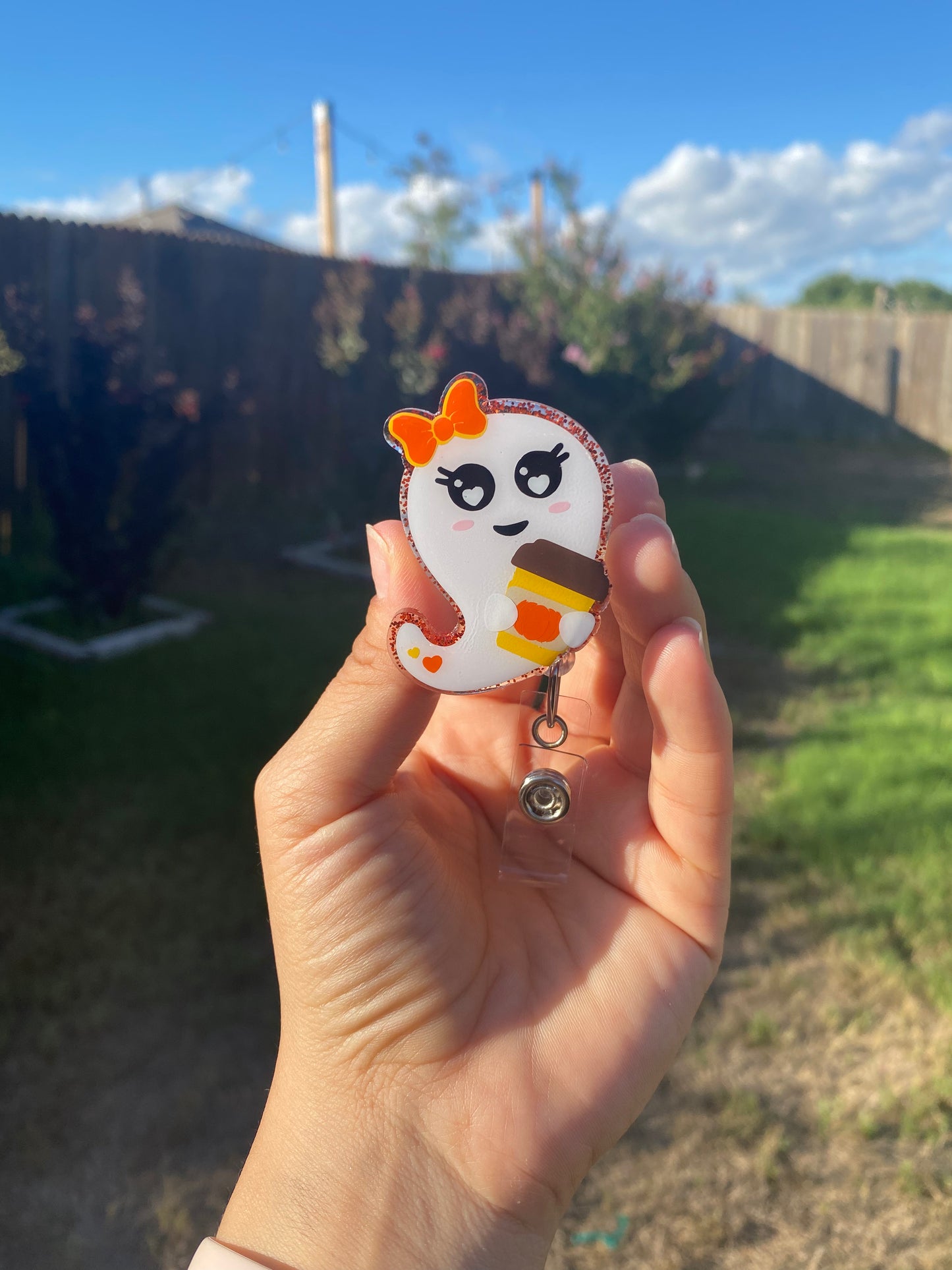 Halloween Badge Reel - Coffee ☕️ Ghost 👻