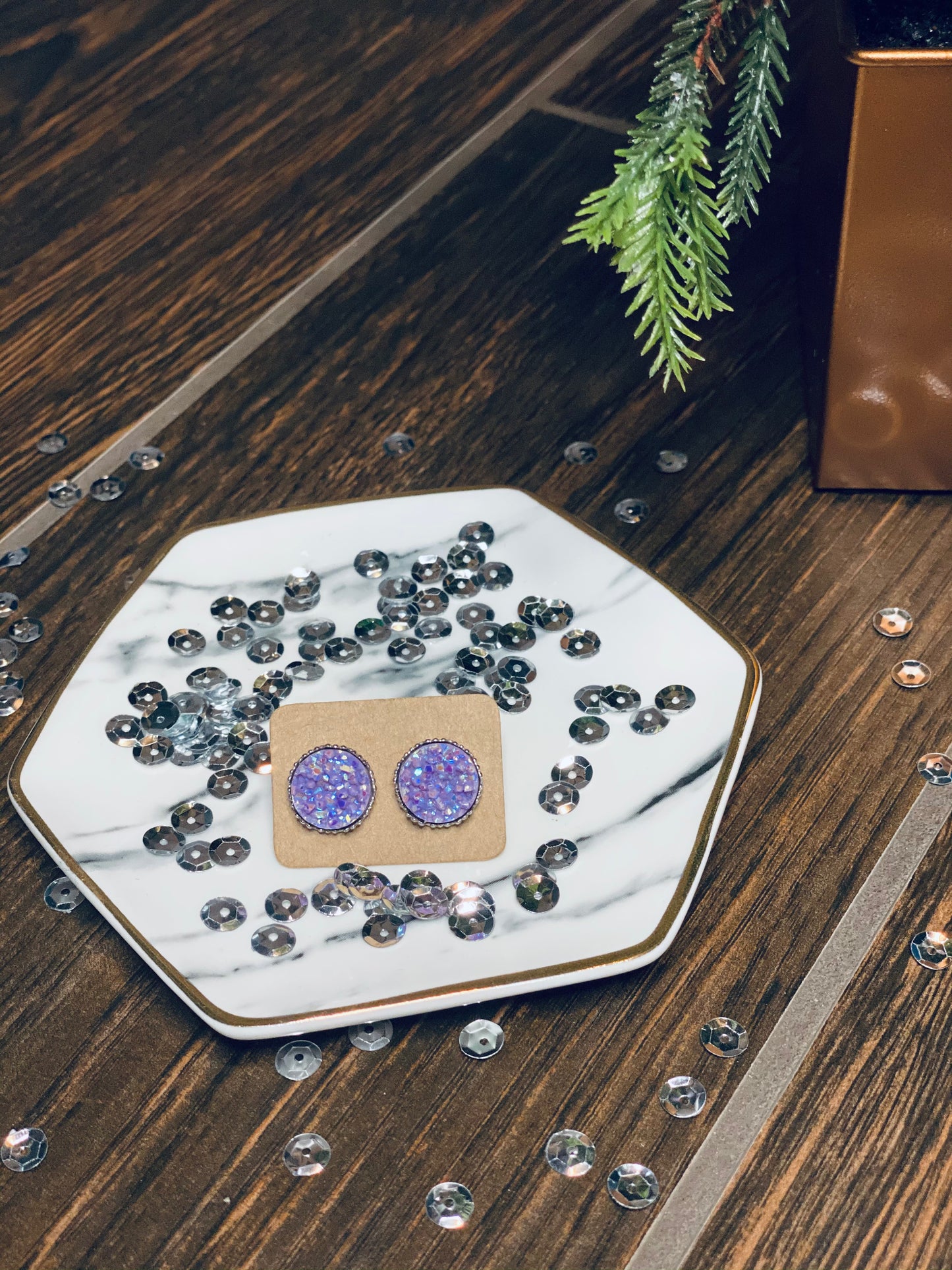 Earrings Studs - Purple Druzy