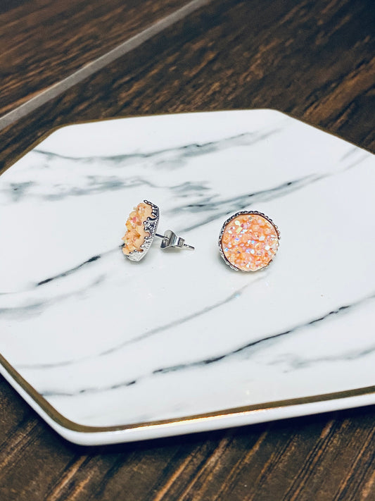 Earring Studs - Peach 🍑 Druzy