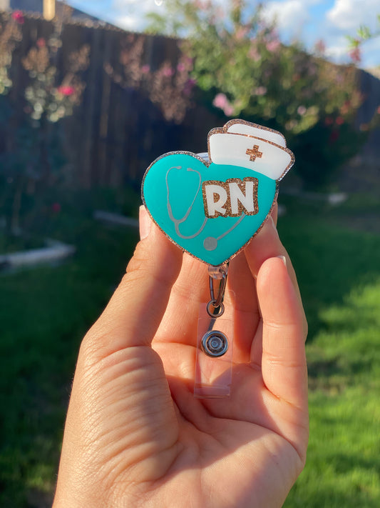 Medical Badge Reel - RN Heart W/Nurse Hat